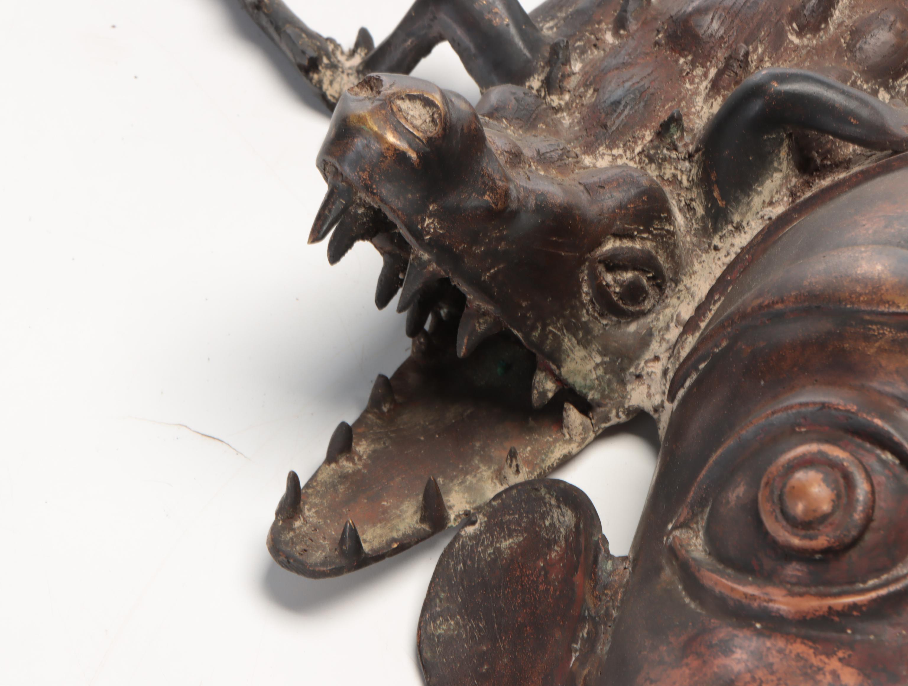 Bamun / Bamileke Style Cast Metal Double Alligator Royal Court Mask