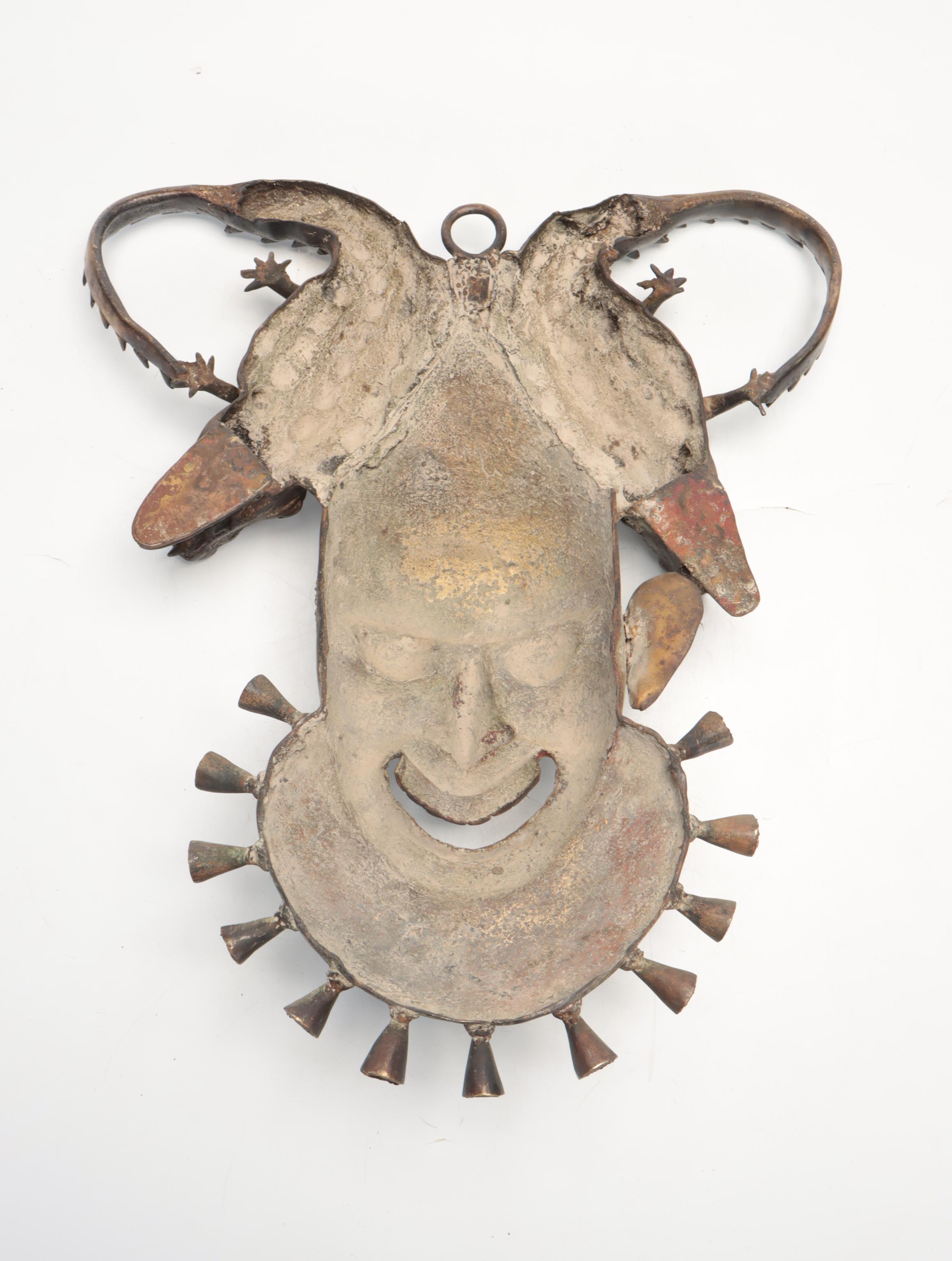 Bamun / Bamileke Style Cast Metal Double Alligator Royal Court Mask