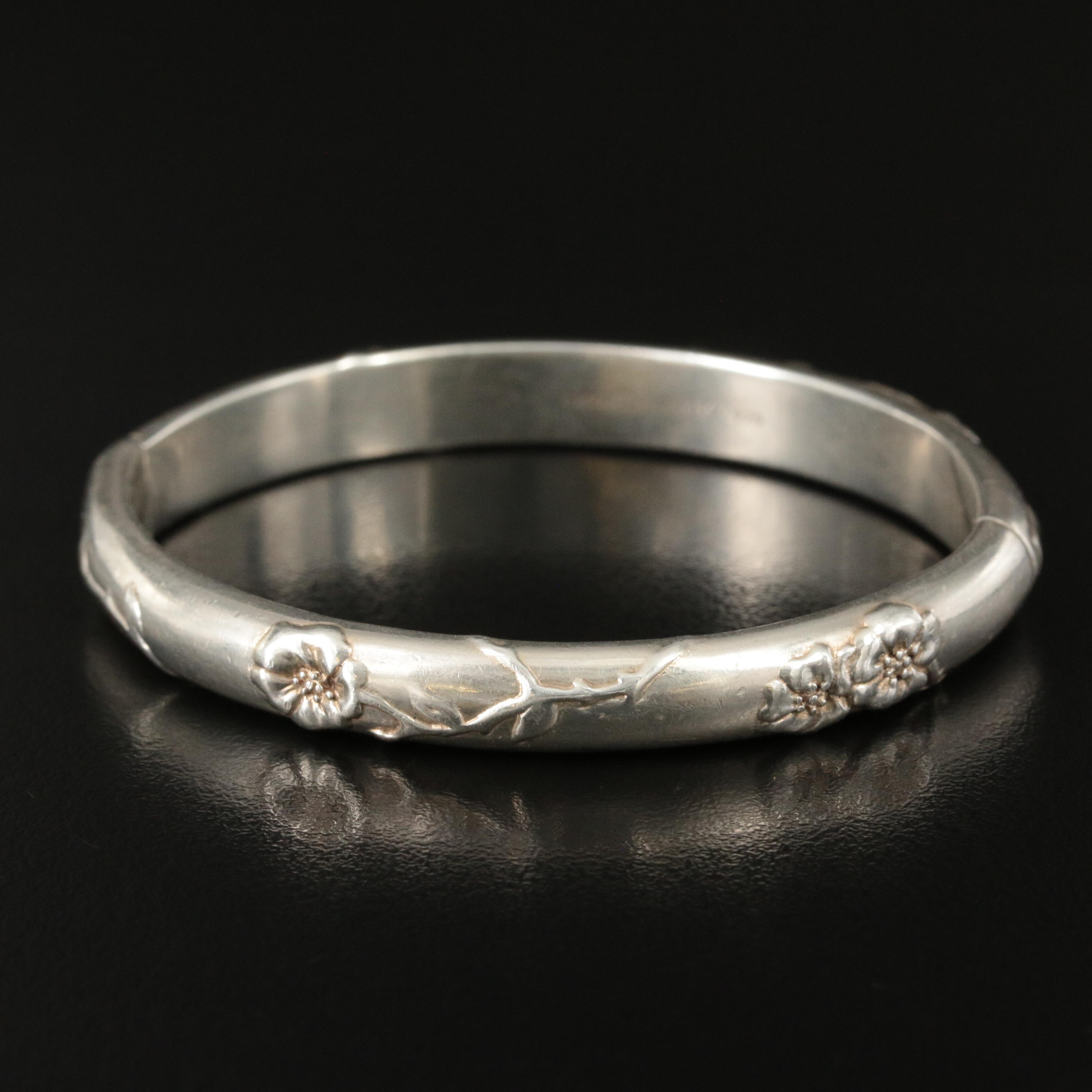 Tiffany & Co. Sterling "Nature" Rose Flower Hinged Bracelet