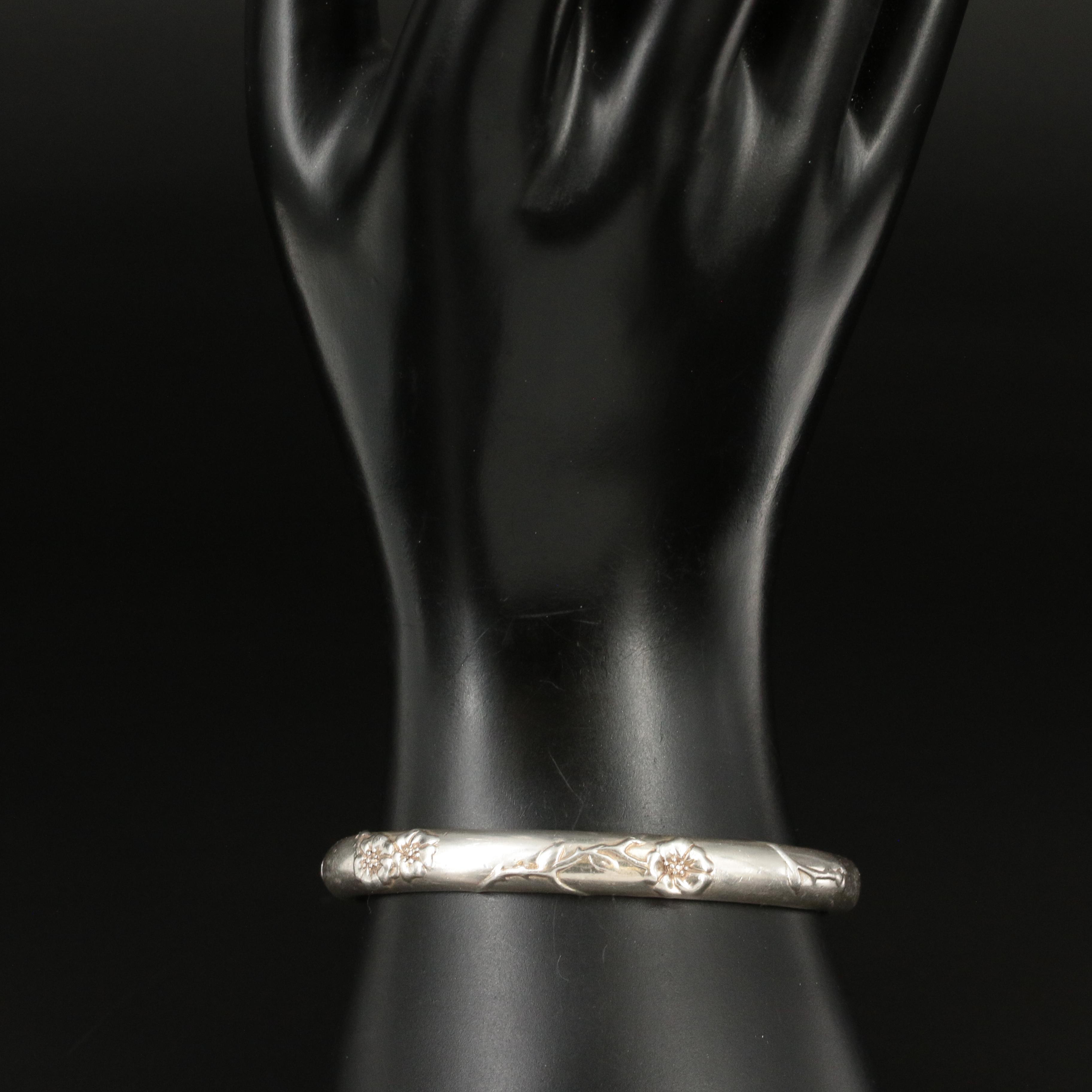 Tiffany & Co. Sterling "Nature" Rose Flower Hinged Bracelet