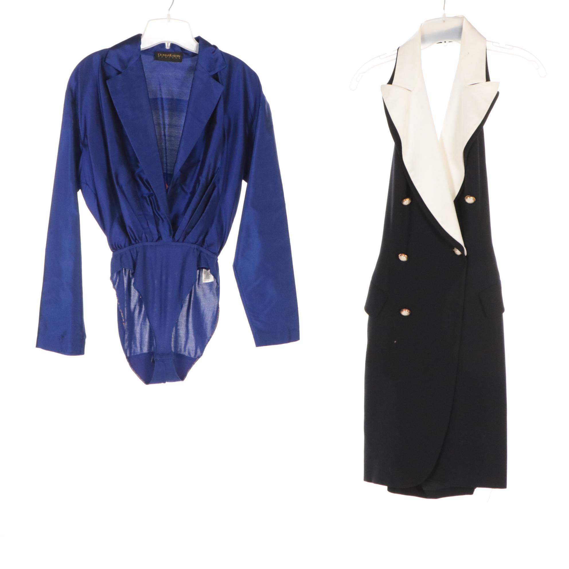 Donna Karan Ivory Embroidered Silk Jacket, Halter Dress and Blue Bodysuit Blouse