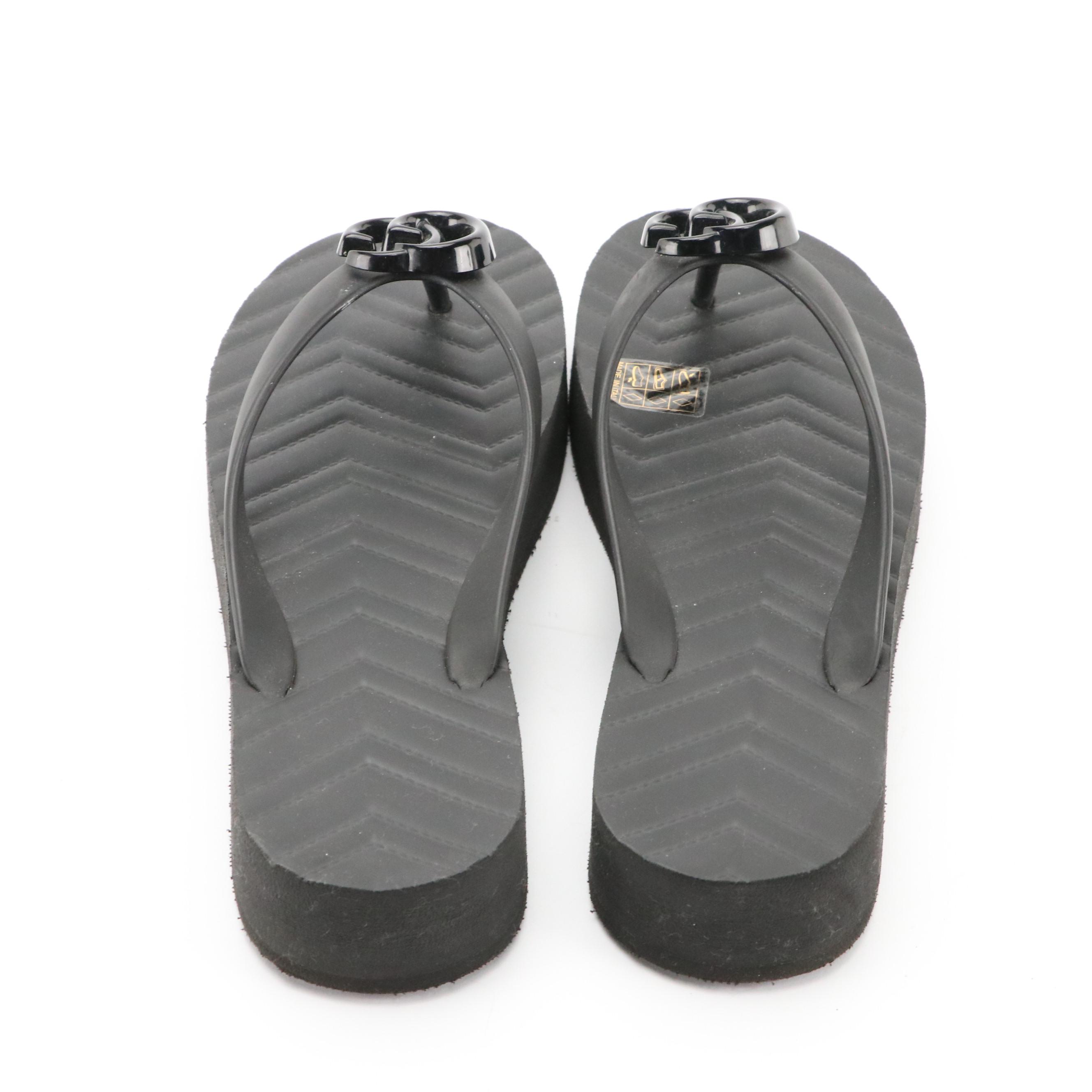 Gucci Black Interlocking GG Chevron Rubber Flip-Flop
