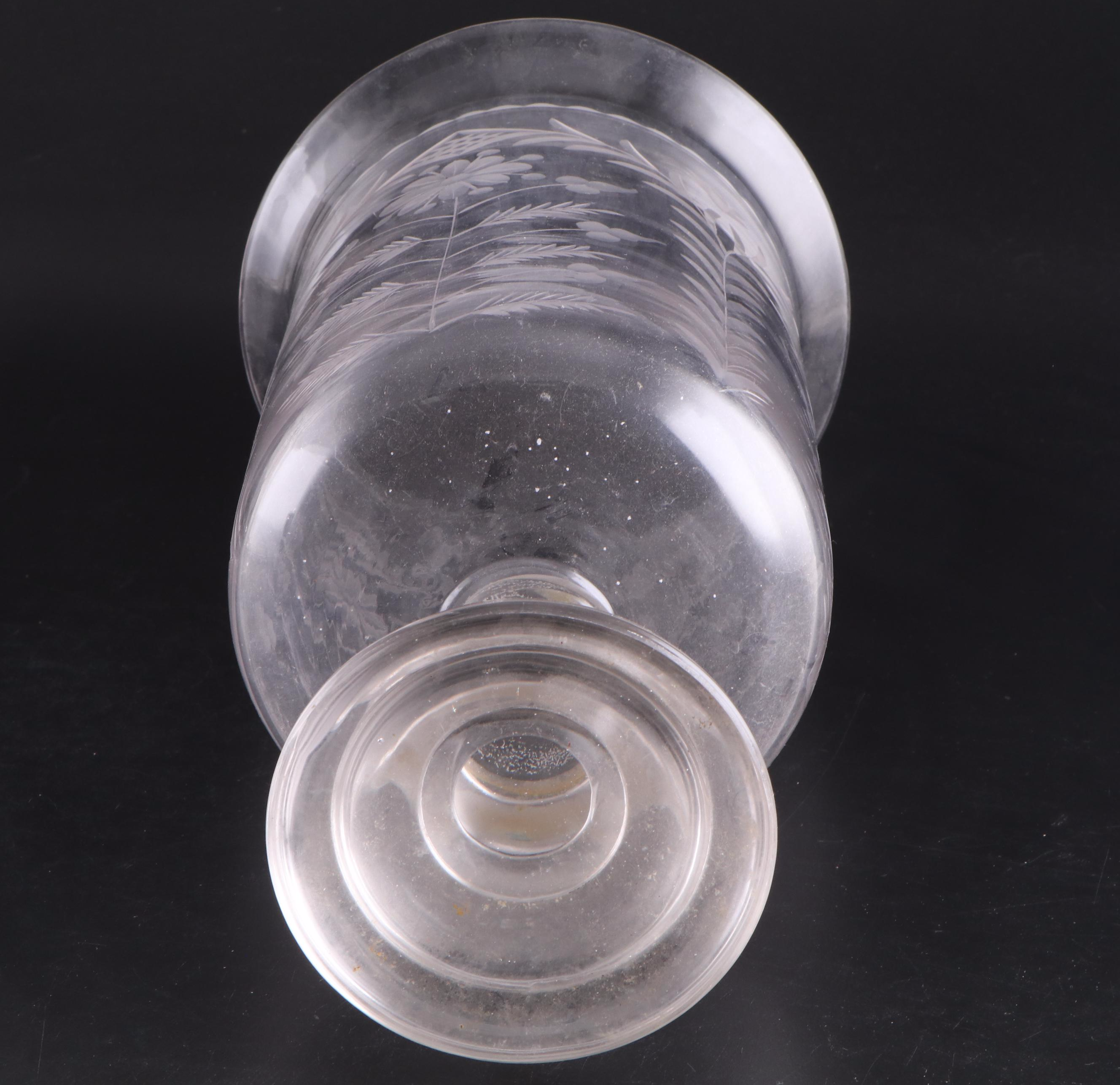 Etched Glass Hurricane Vase, 20th Century