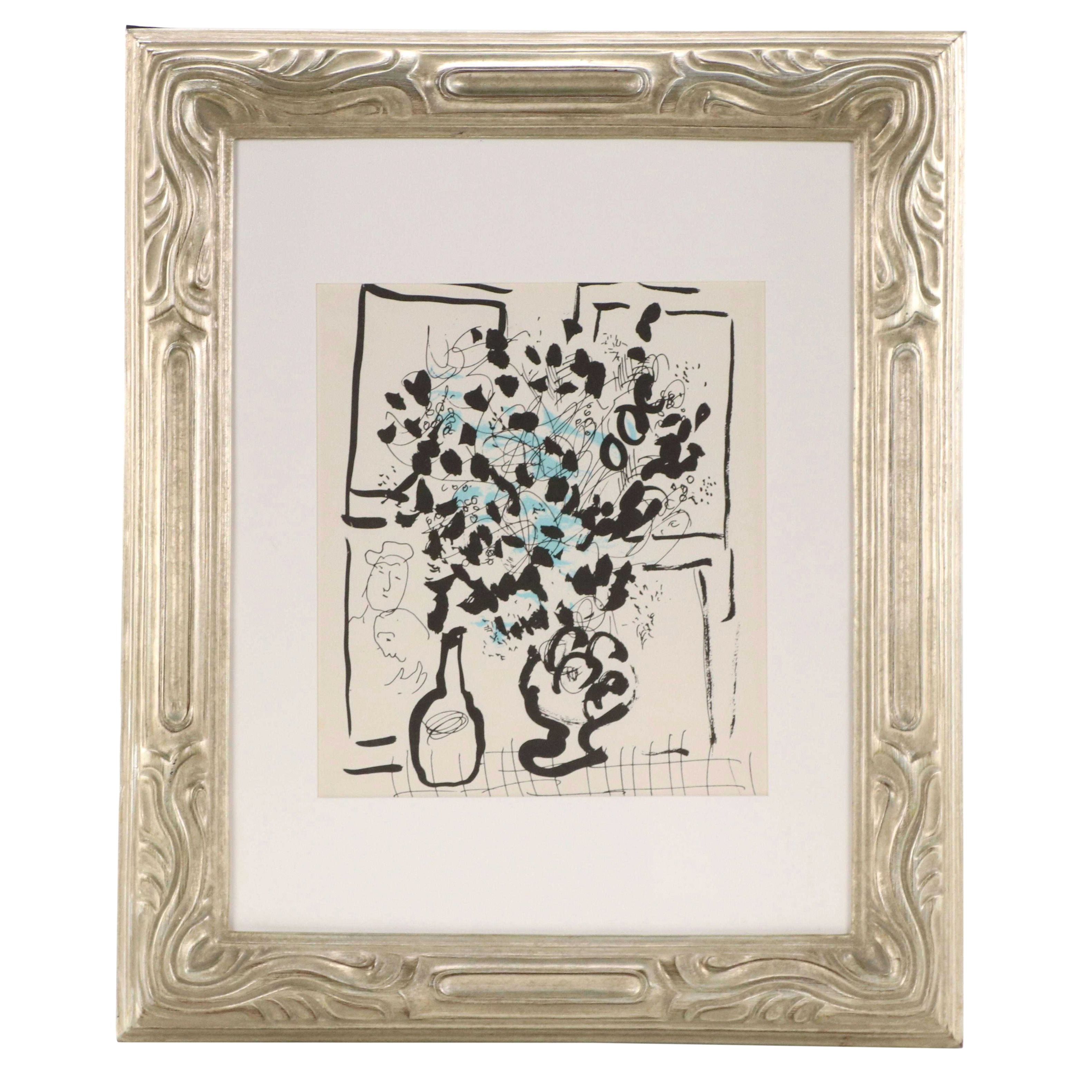 Marc Chagall Lithograph "Le Bouquet noir et bleu," 1957