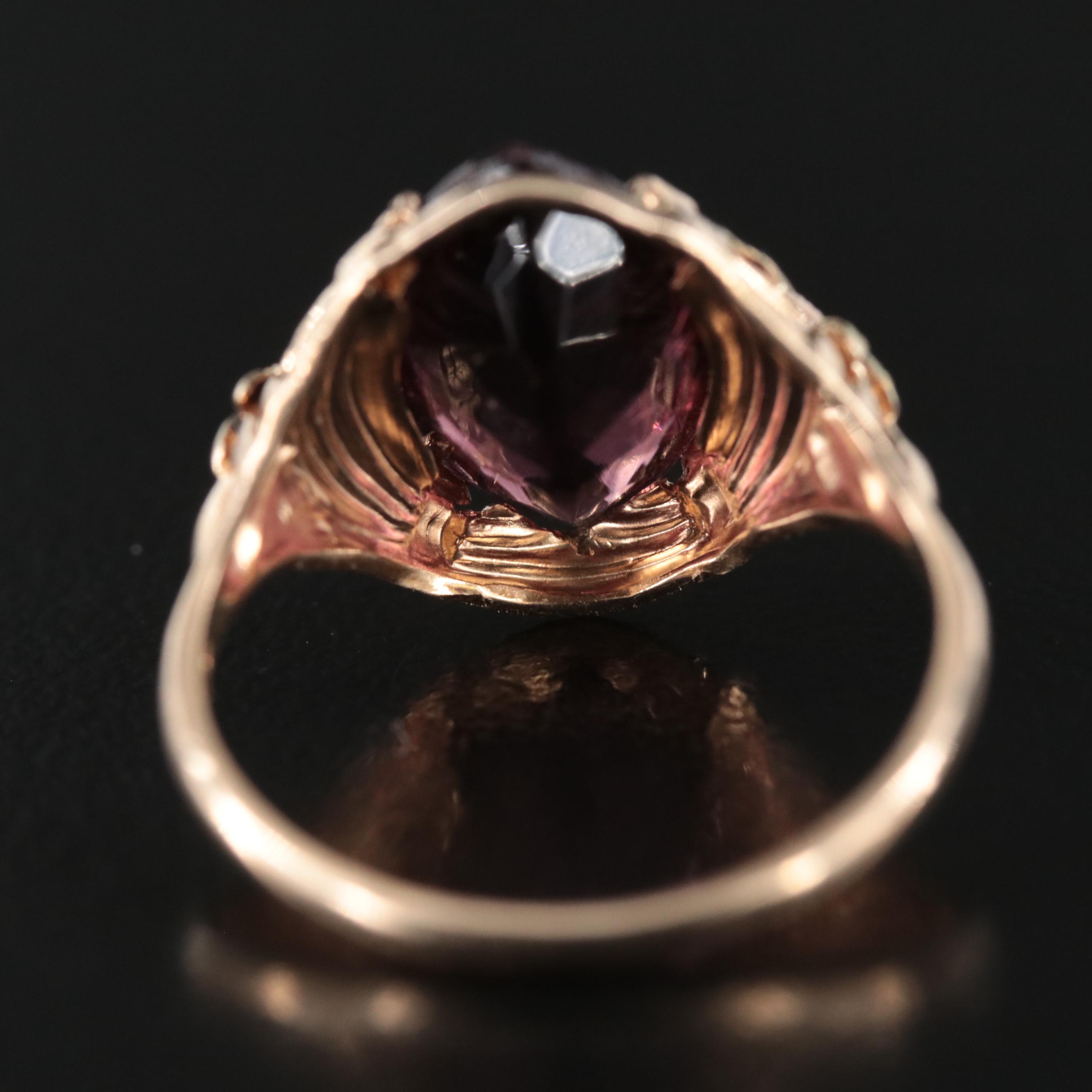 Vintage 10K Glass Ring with Rose and Green Gold Accents