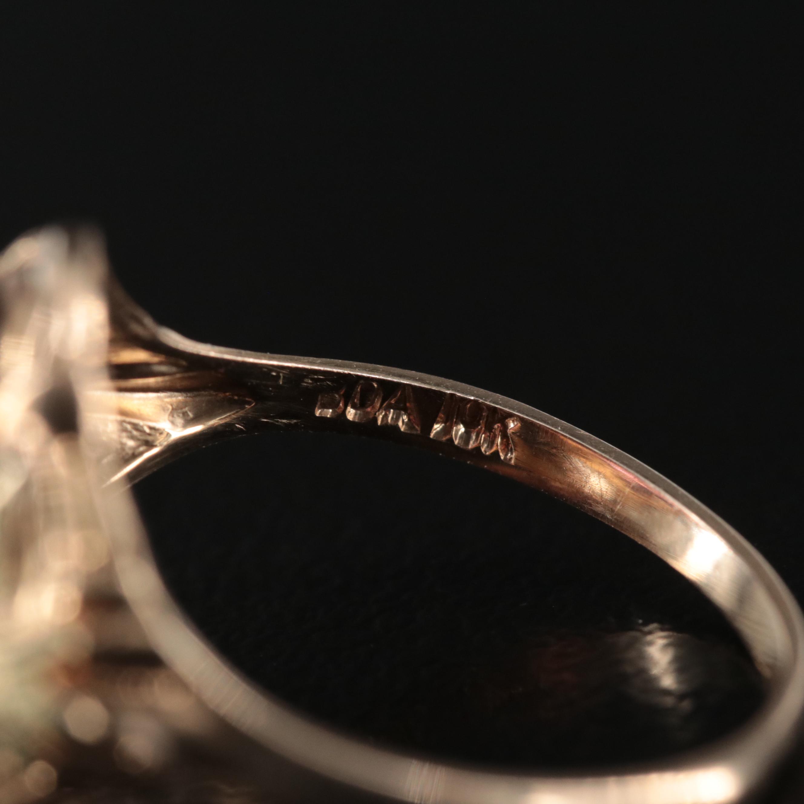 Vintage 10K Glass Ring with Rose and Green Gold Accents