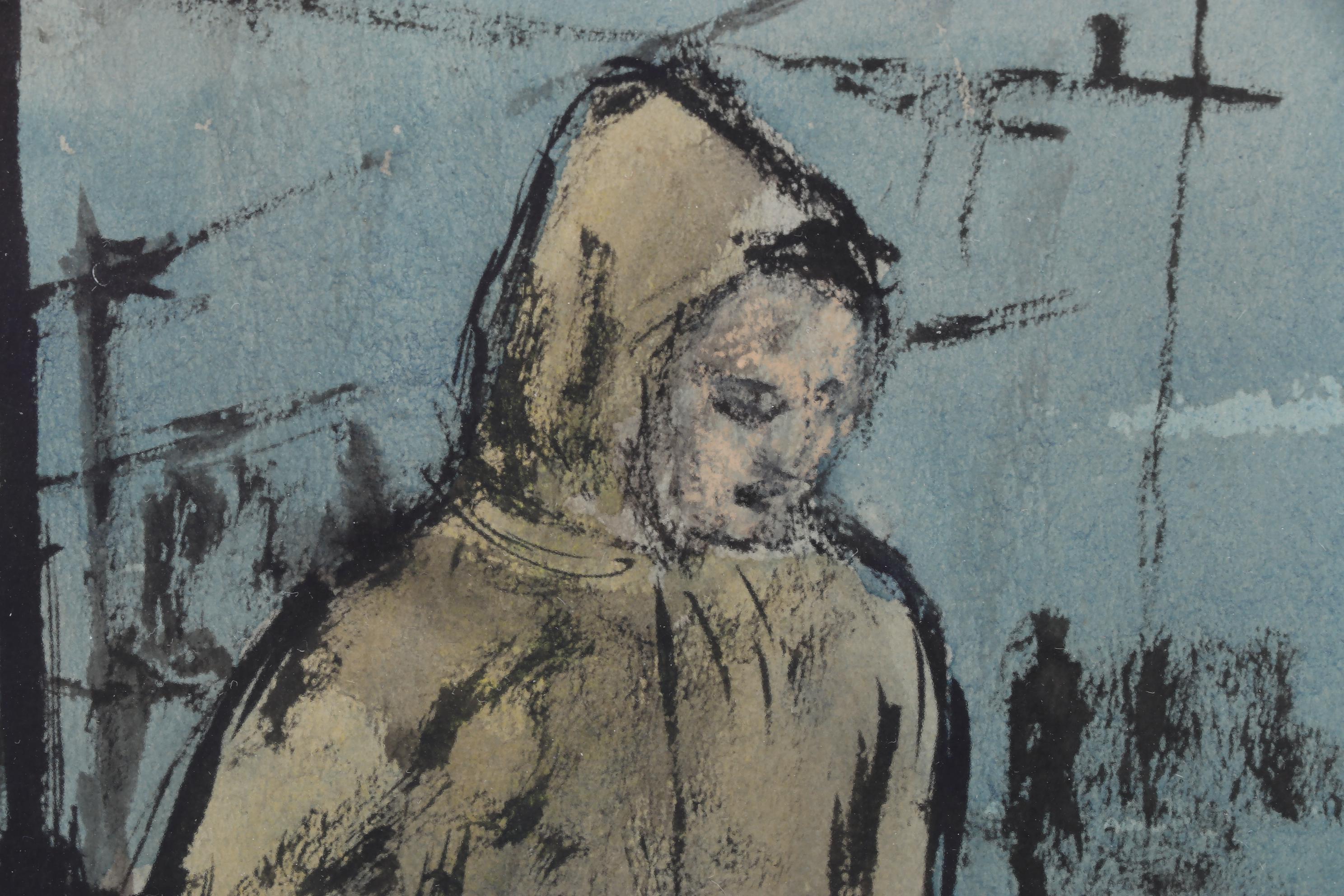 Christian Bjorn Larsen Street Scene Color Lithograph Of Rainy Day Commute, 1956