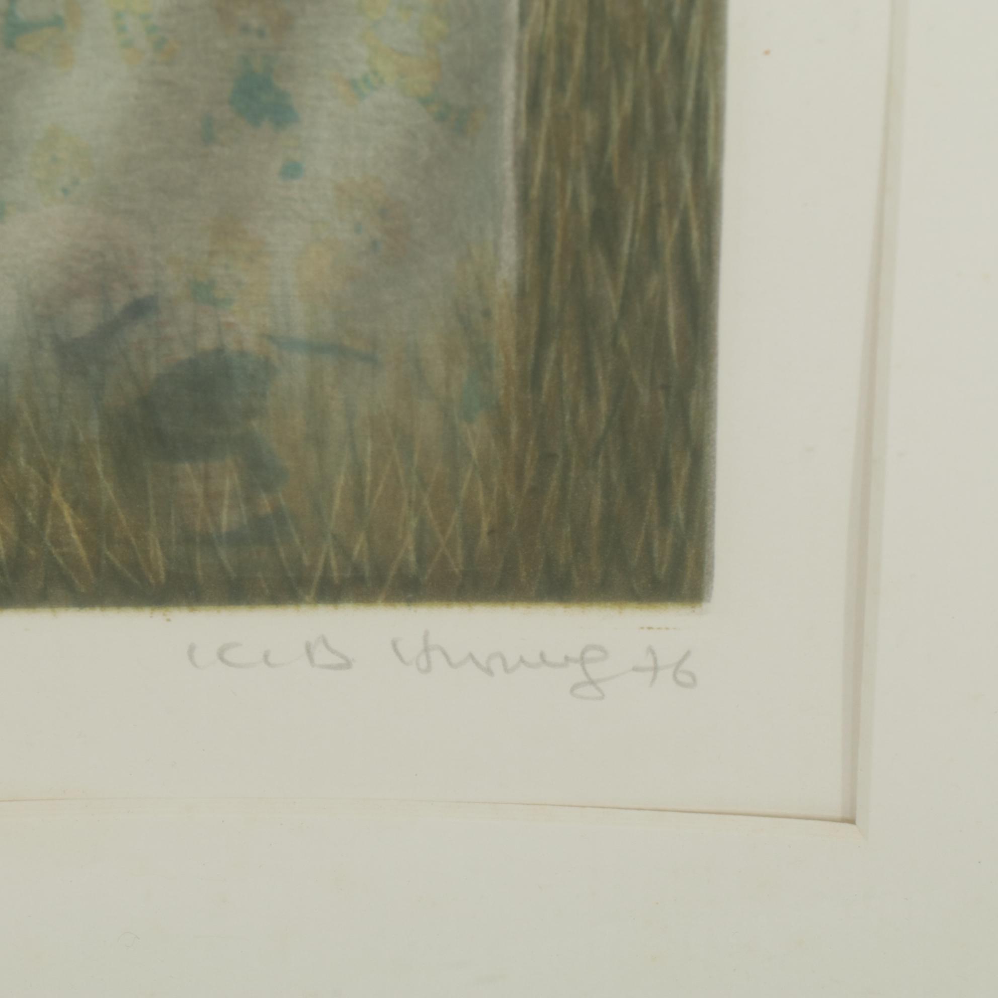 Kyu-Baik Hwang Etching "Handkerchief On The Grass," 1976