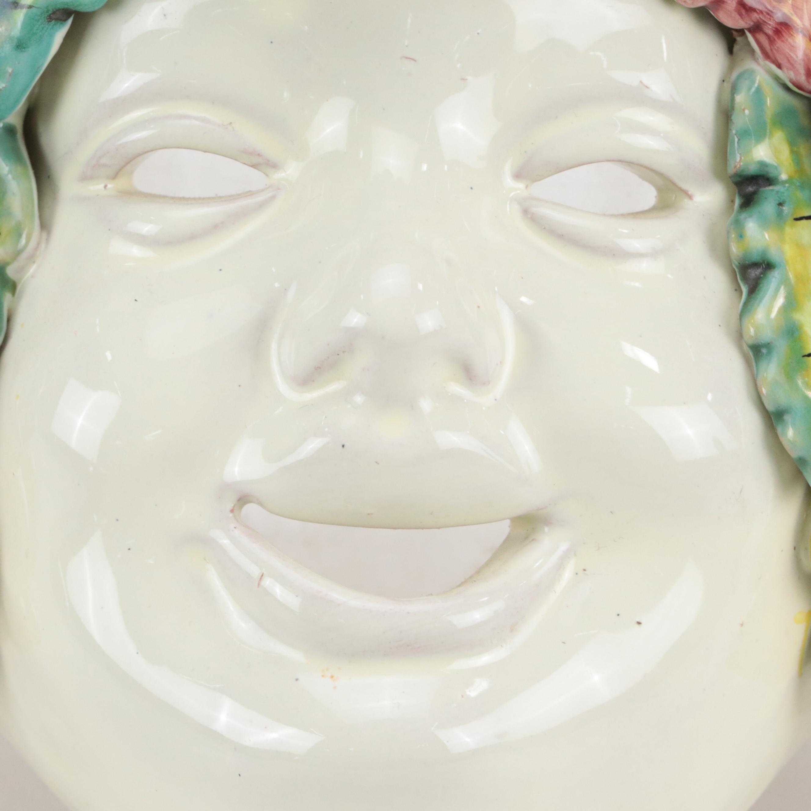 Italian Amalfi Collection Majolica Wall-Mounted Comedy Theater Mask