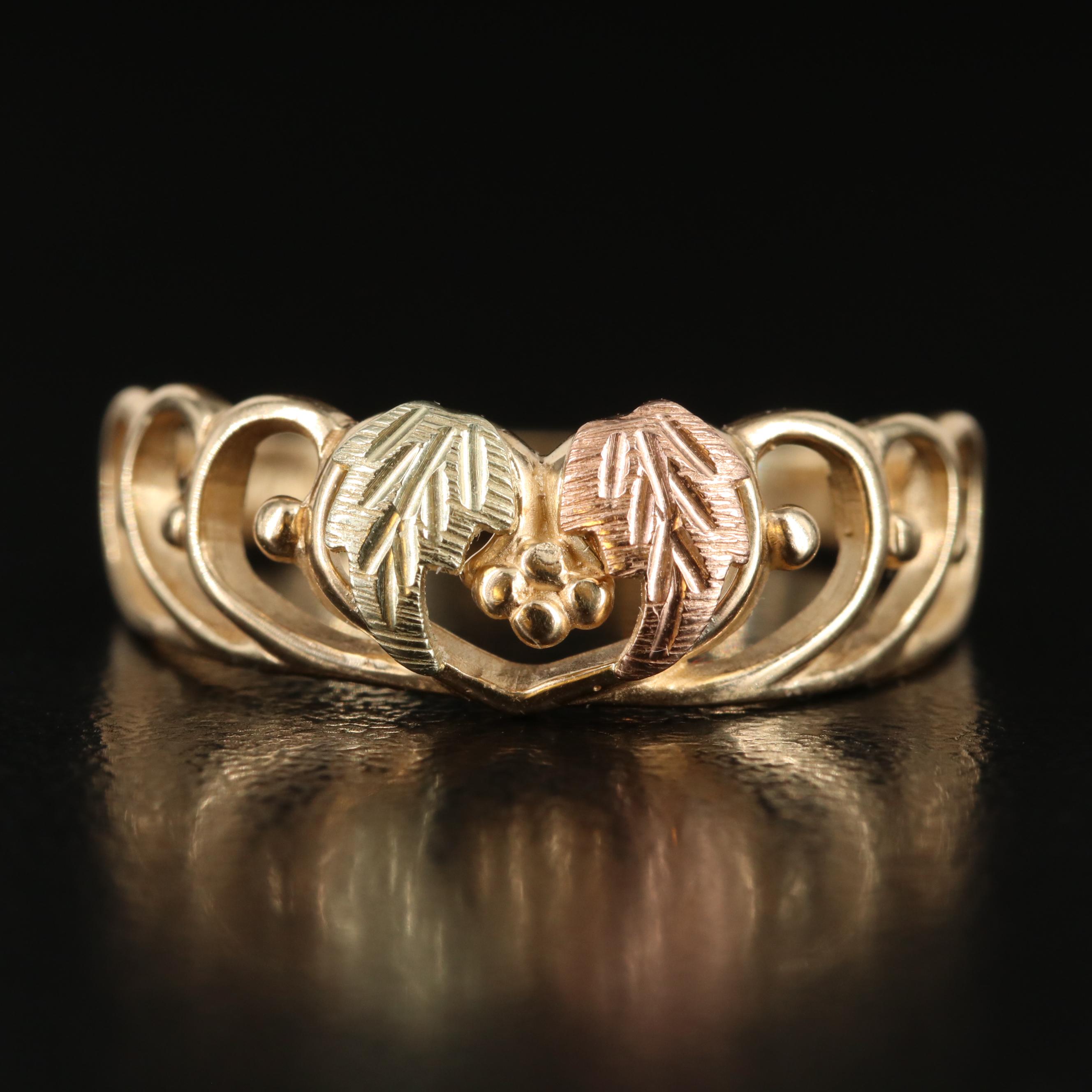 10K Tri-Color Leaf Ring