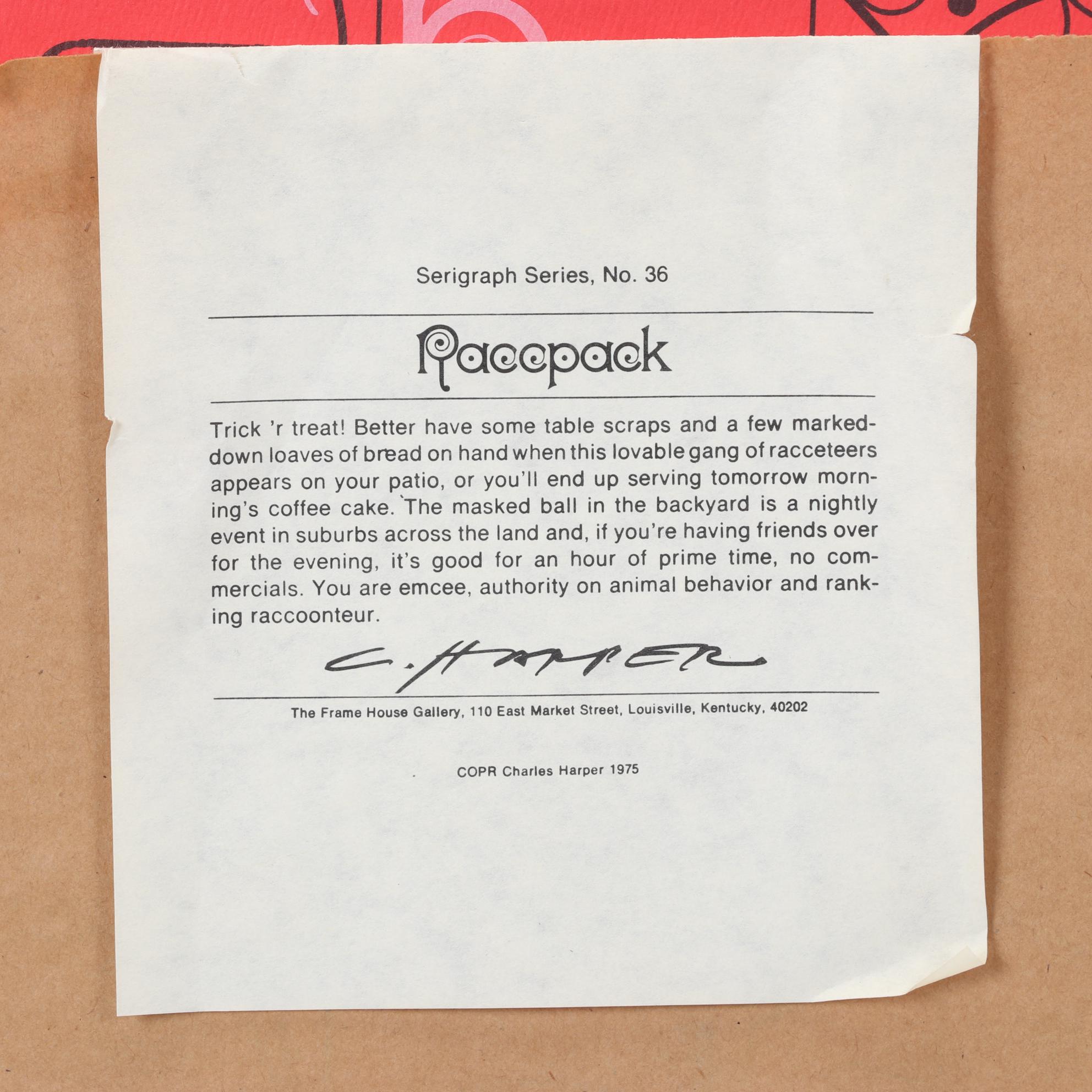 Charley Harper Serigraph "Raccpack," 1975