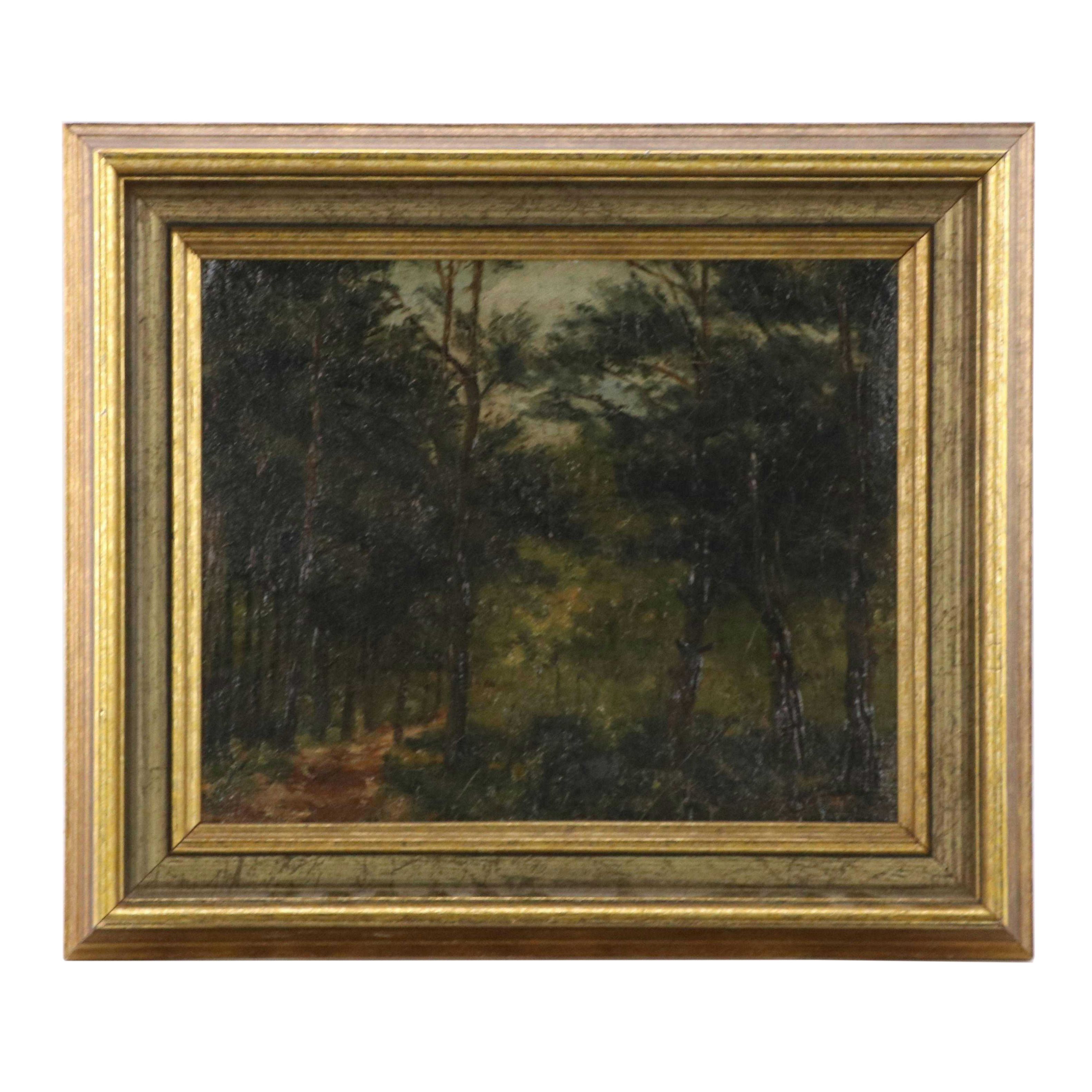 Woodland Landscape Oil Painting, 19th Century