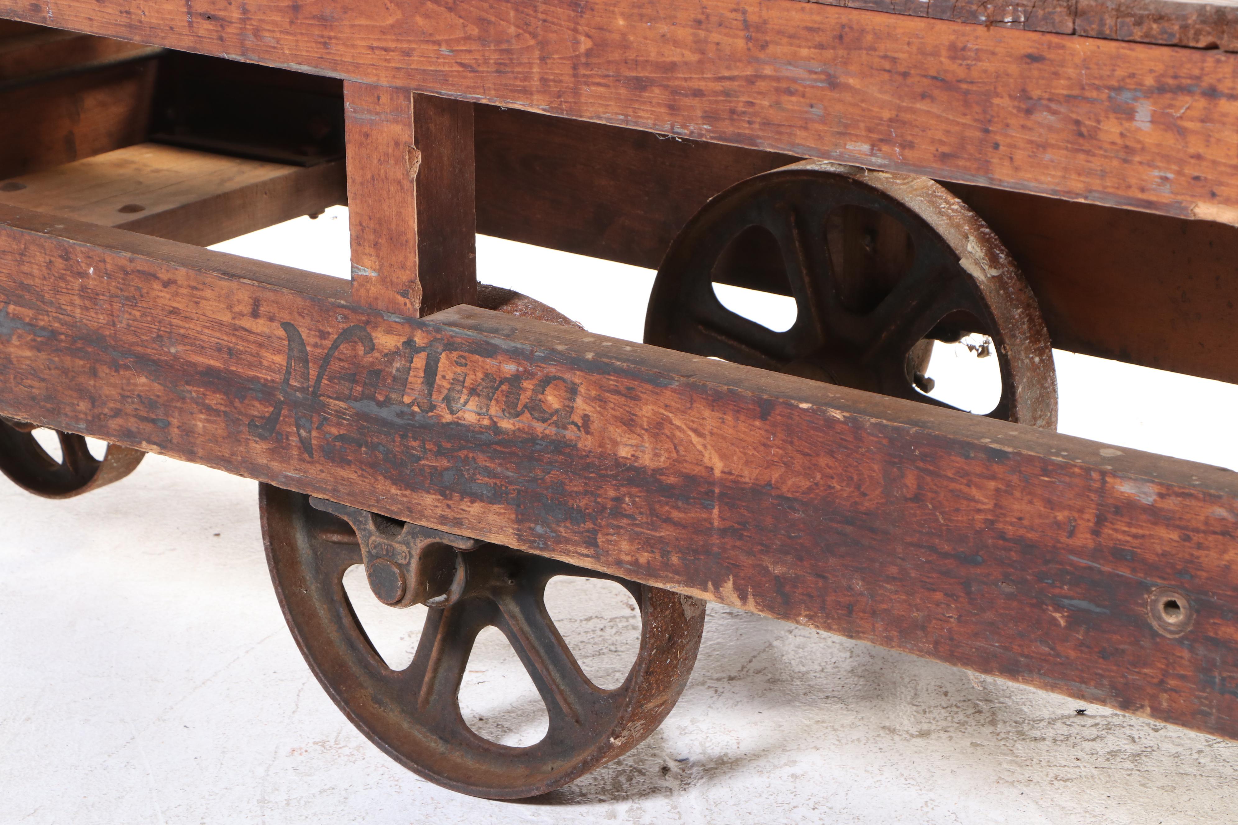 Nutting Truck Co. Industrial Maple and Iron Factory Cart, Early 20th