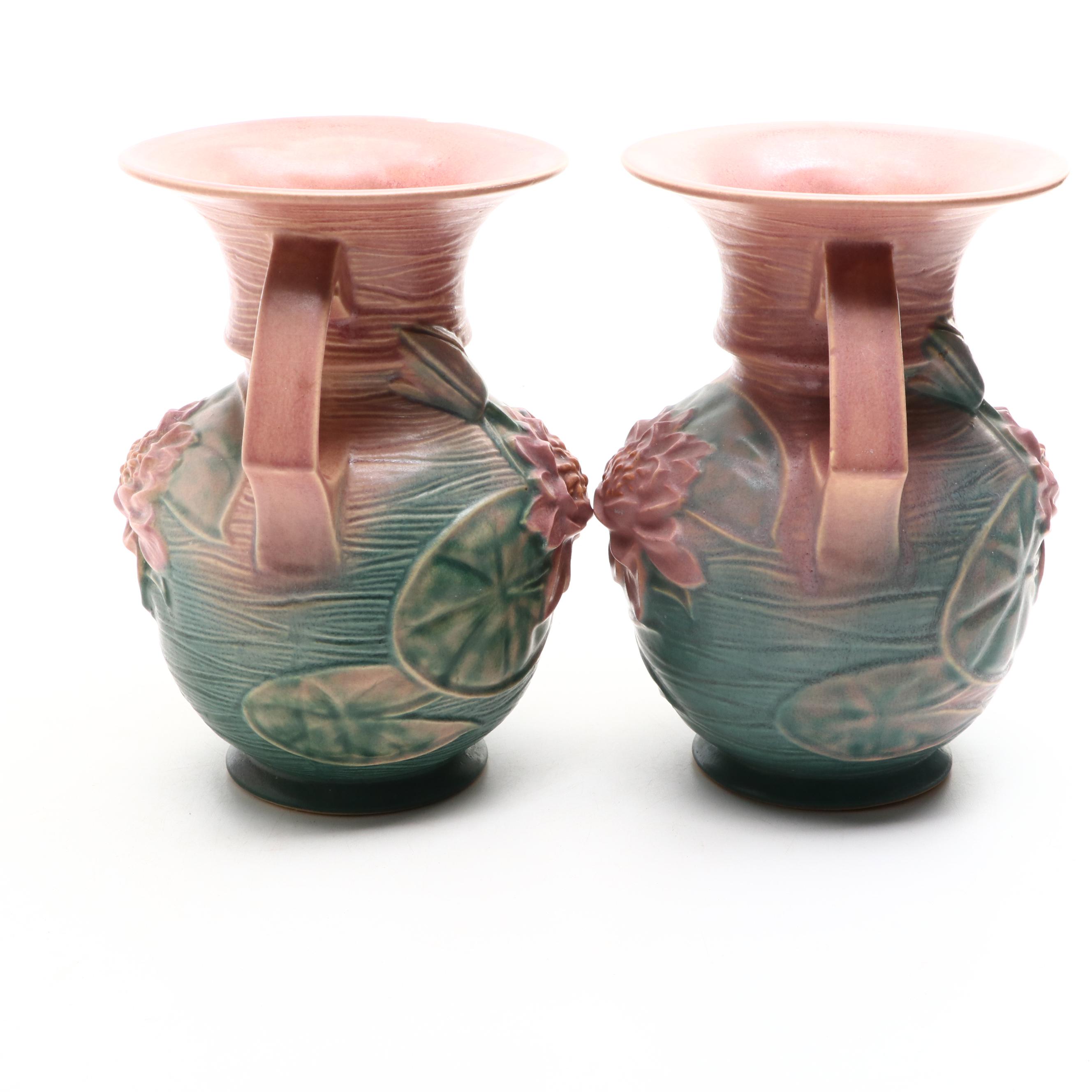 Roseville Pottery "Water Lily" Handled Vases, Mid-20th Century