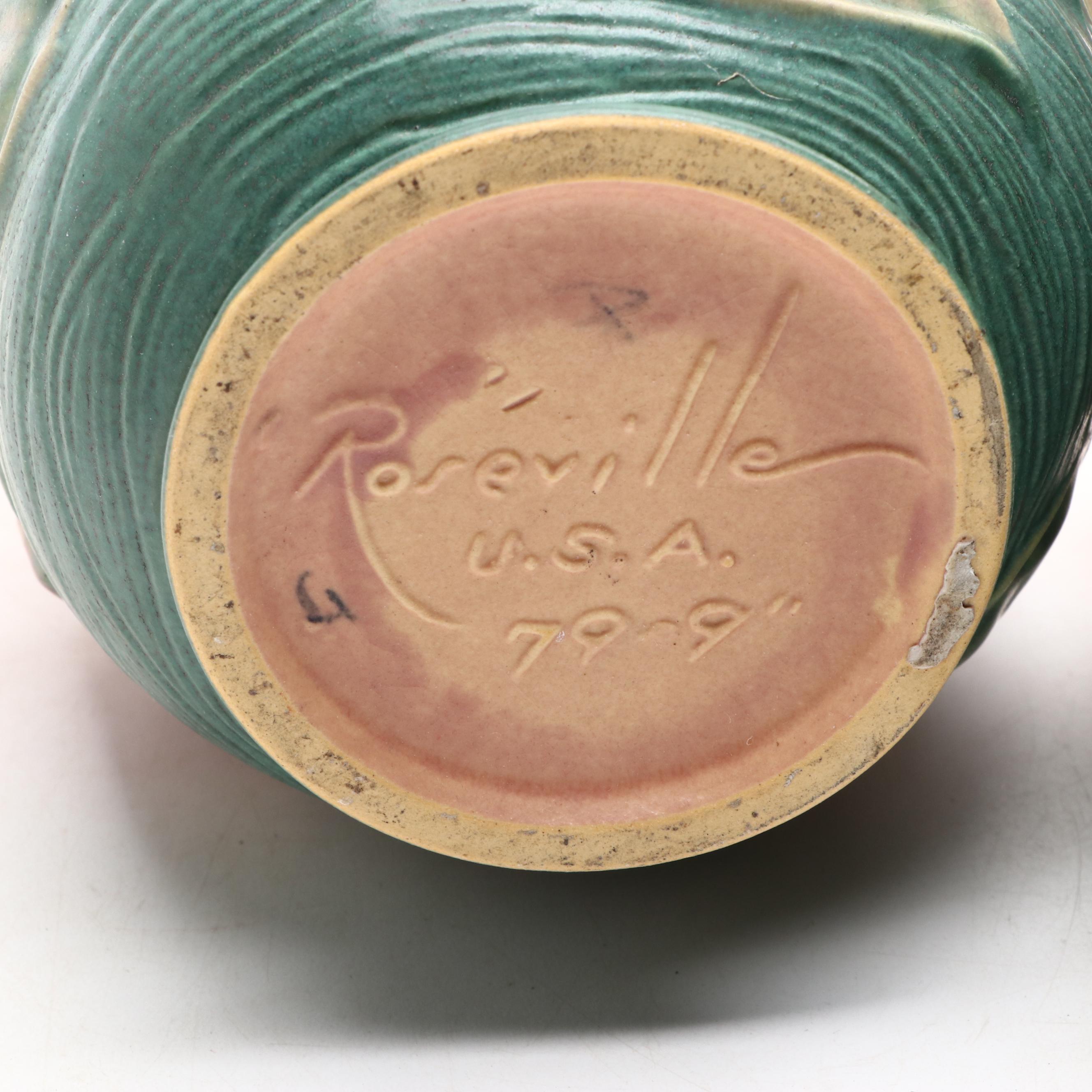 Roseville Pottery "Water Lily" Handled Vases, Mid-20th Century