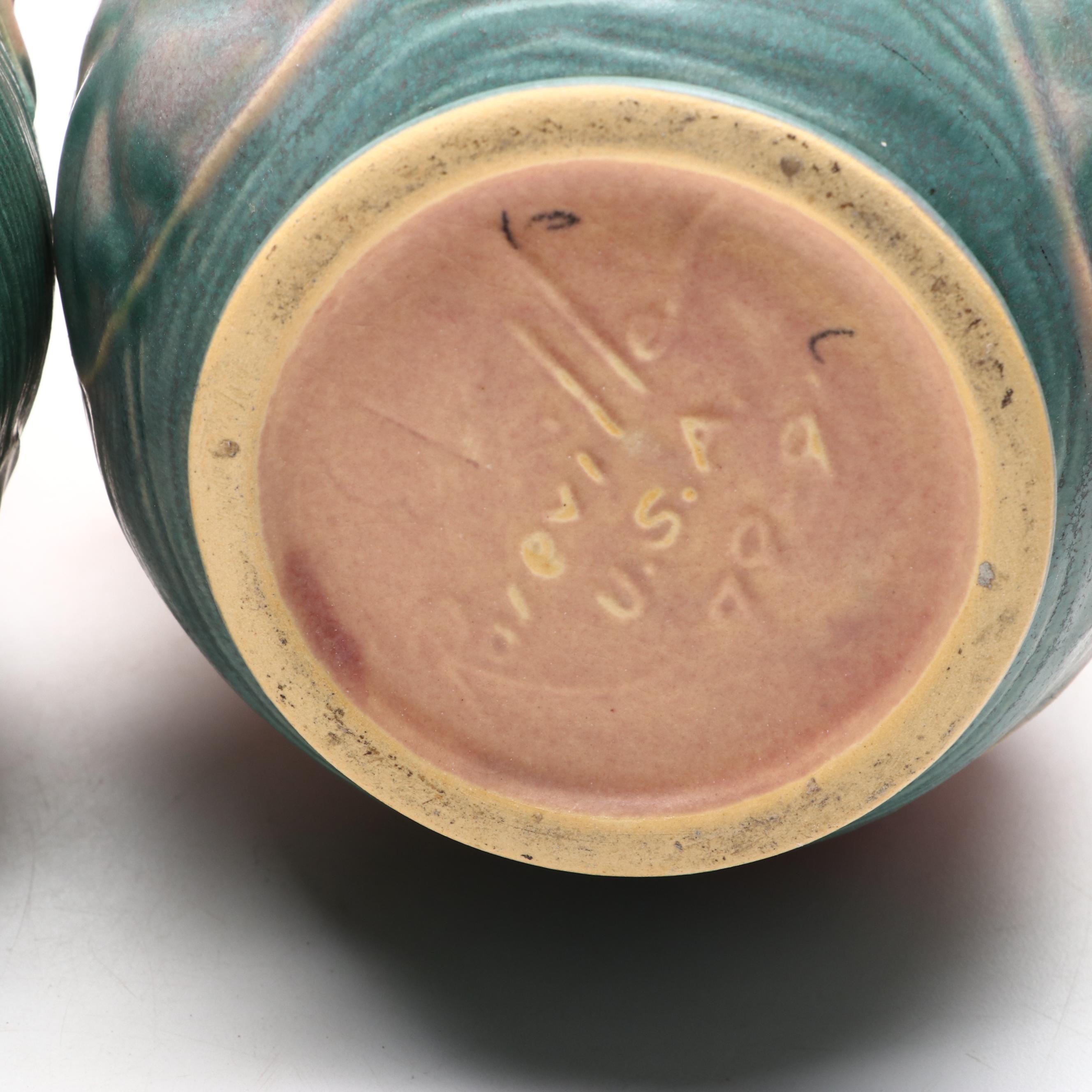 Roseville Pottery "Water Lily" Handled Vases, Mid-20th Century