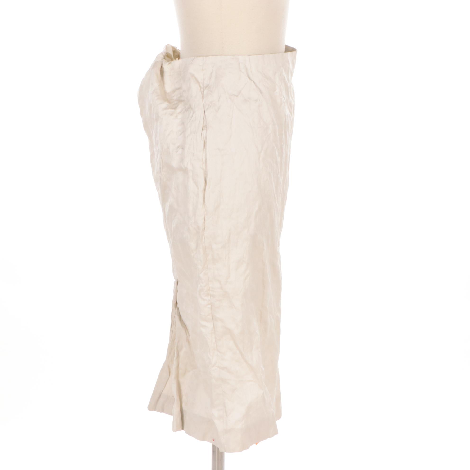 Prada Ivory Cotton Blend Fitted Knee-Length Skirt