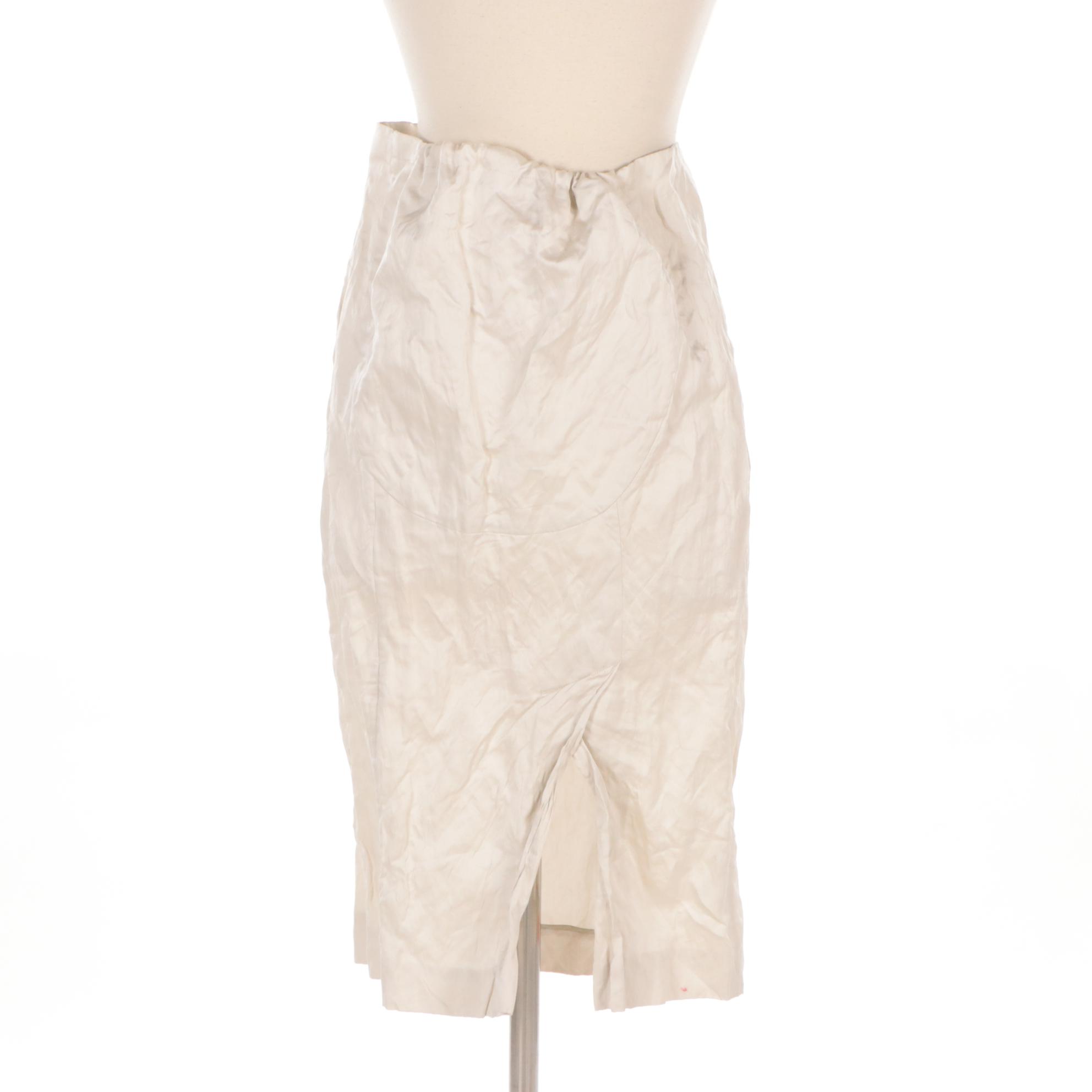 Prada Ivory Cotton Blend Fitted Knee-Length Skirt