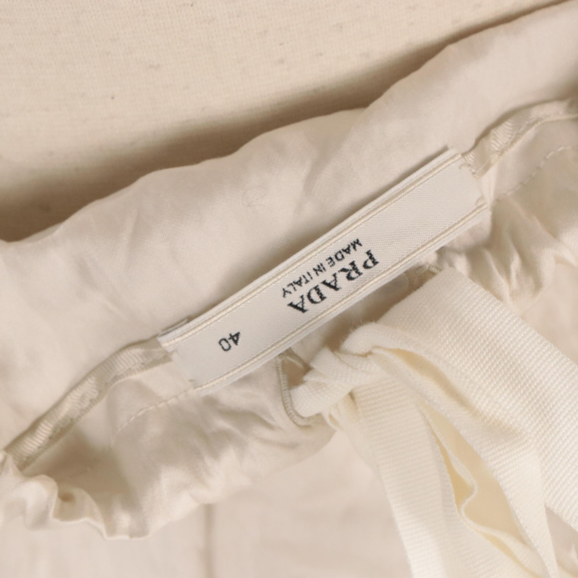 Prada Ivory Cotton Blend Fitted Knee-Length Skirt