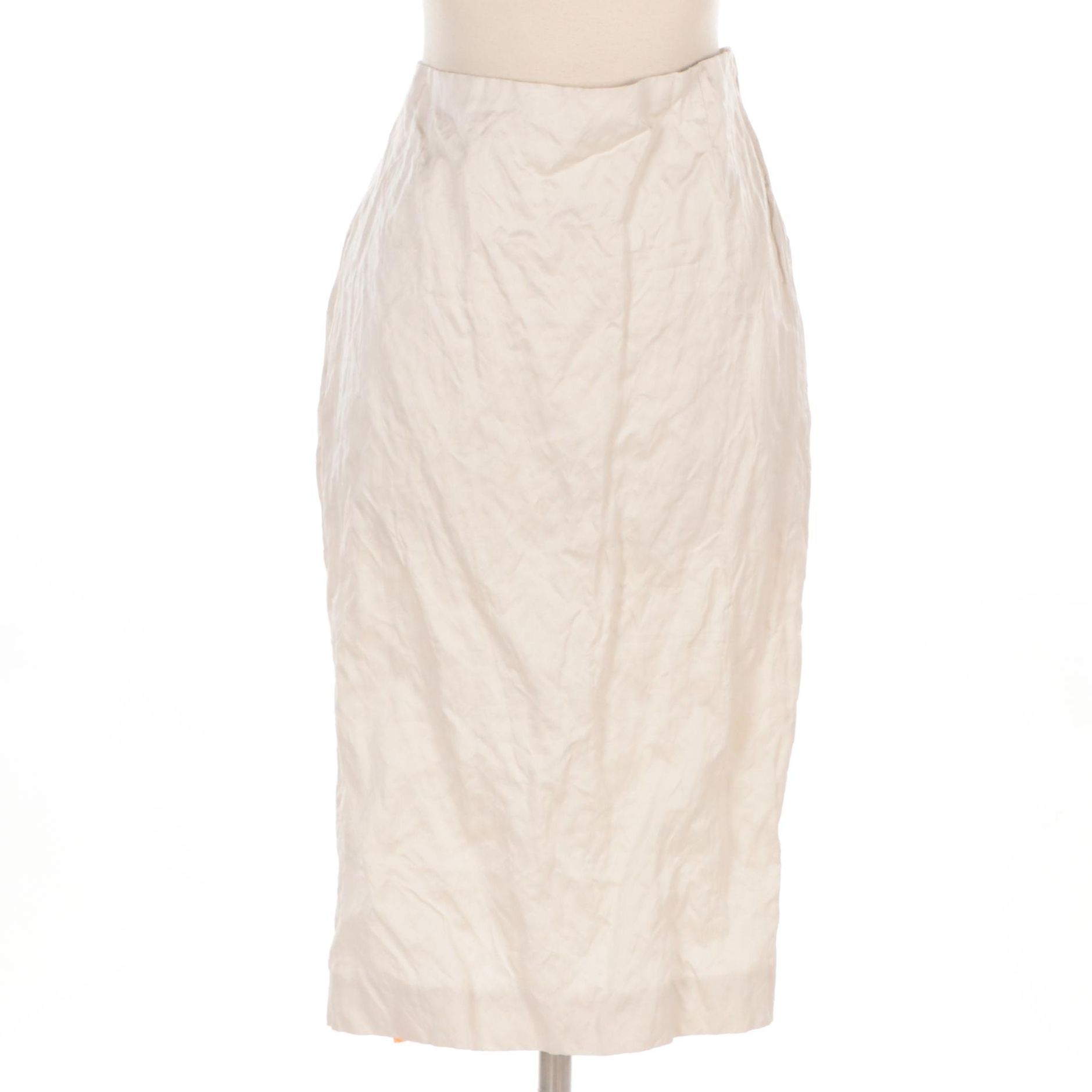 Prada Ivory Cotton Blend Fitted Knee-Length Skirt