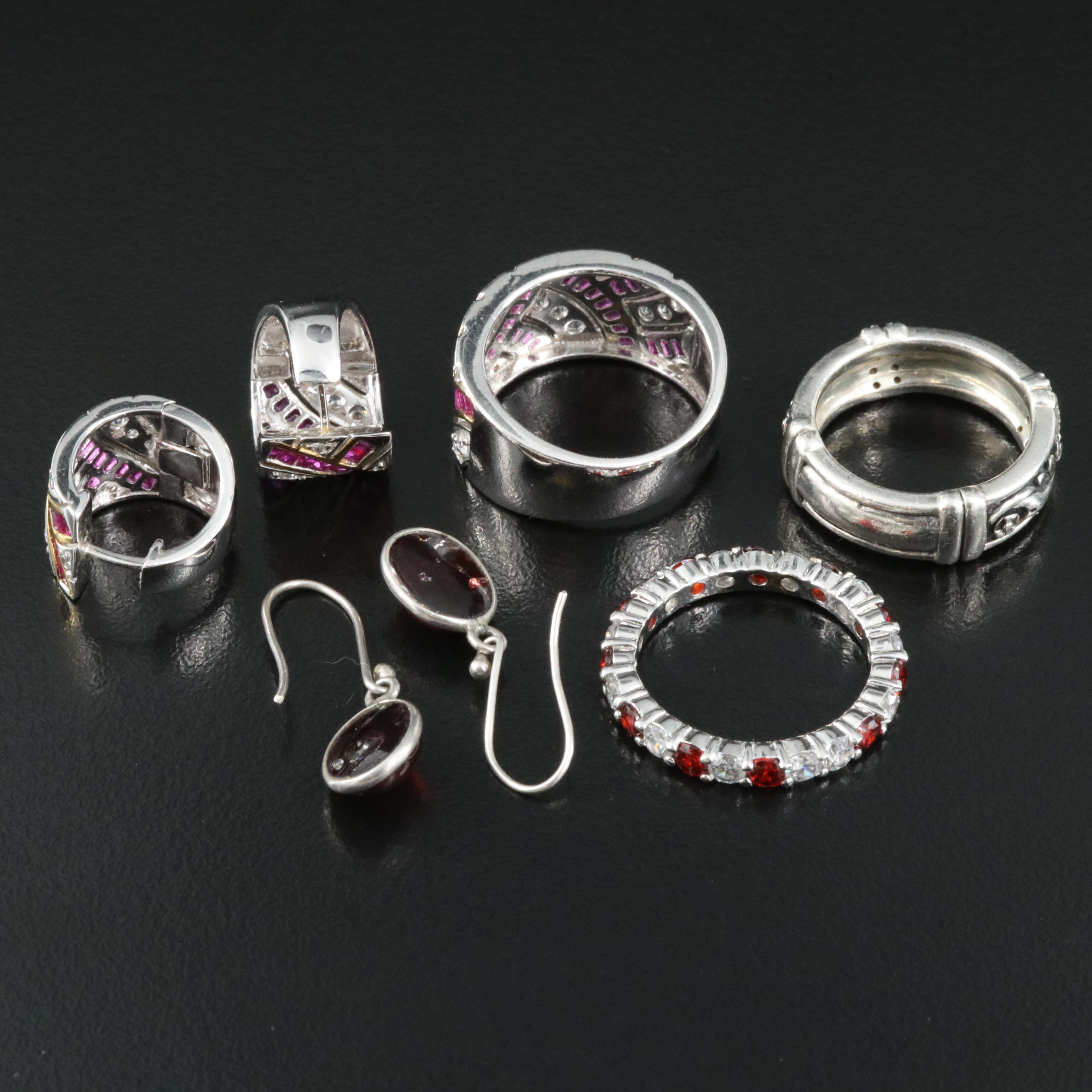 Sterling Rings and Earrings Including Diamond, Garnet and CZ