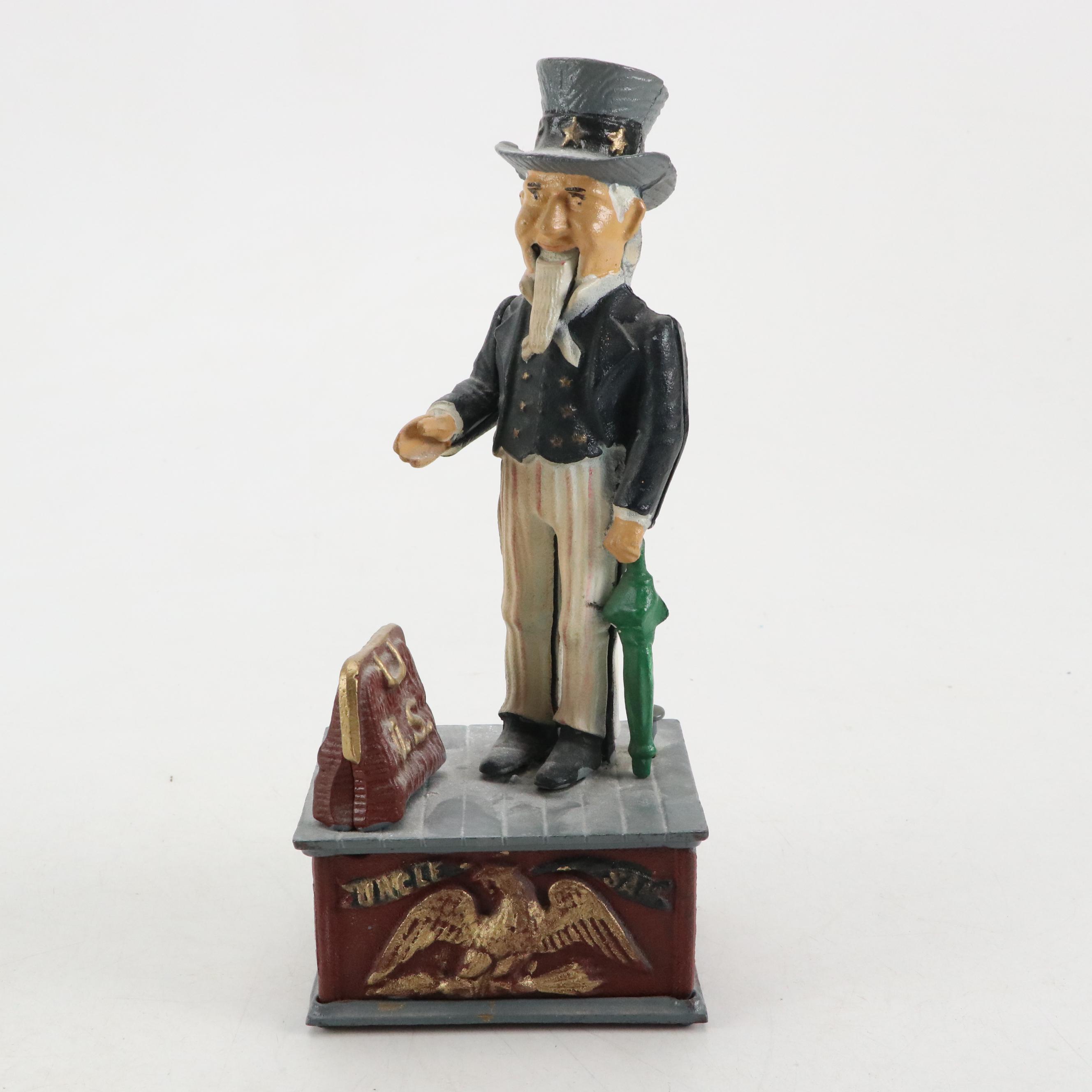 Cast Iron Uncle Sam Figural Mechanical Bank