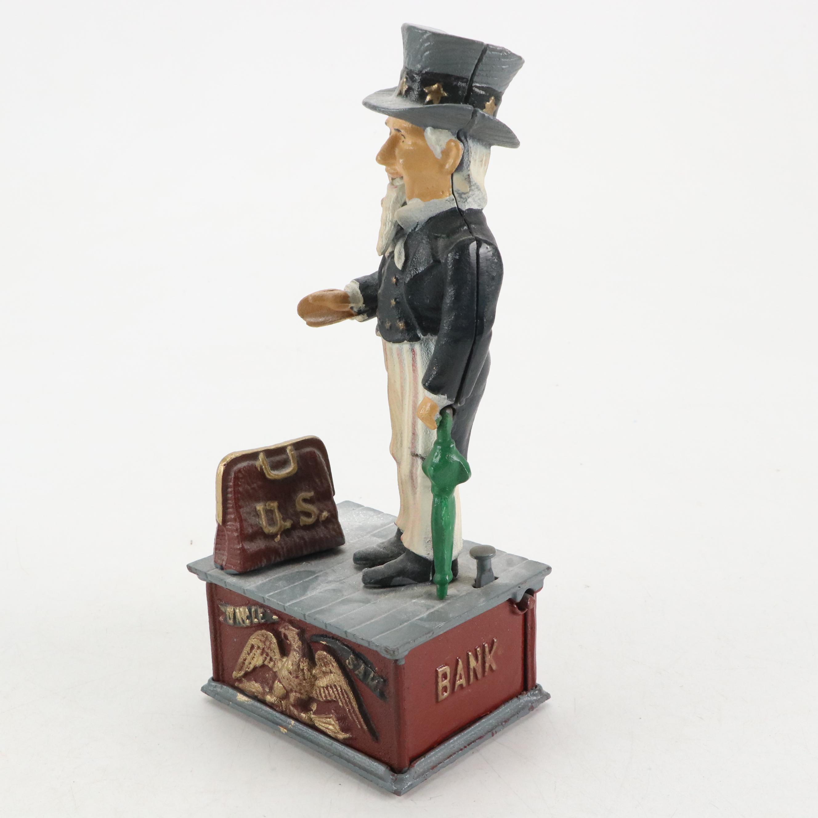 Cast Iron Uncle Sam Figural Mechanical Bank