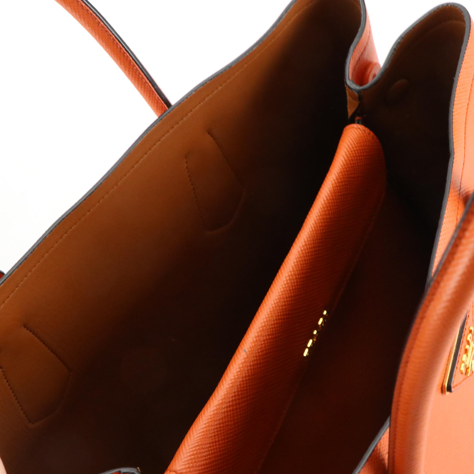 Prada Papaya Orange Saffiano Leather Tote Bag