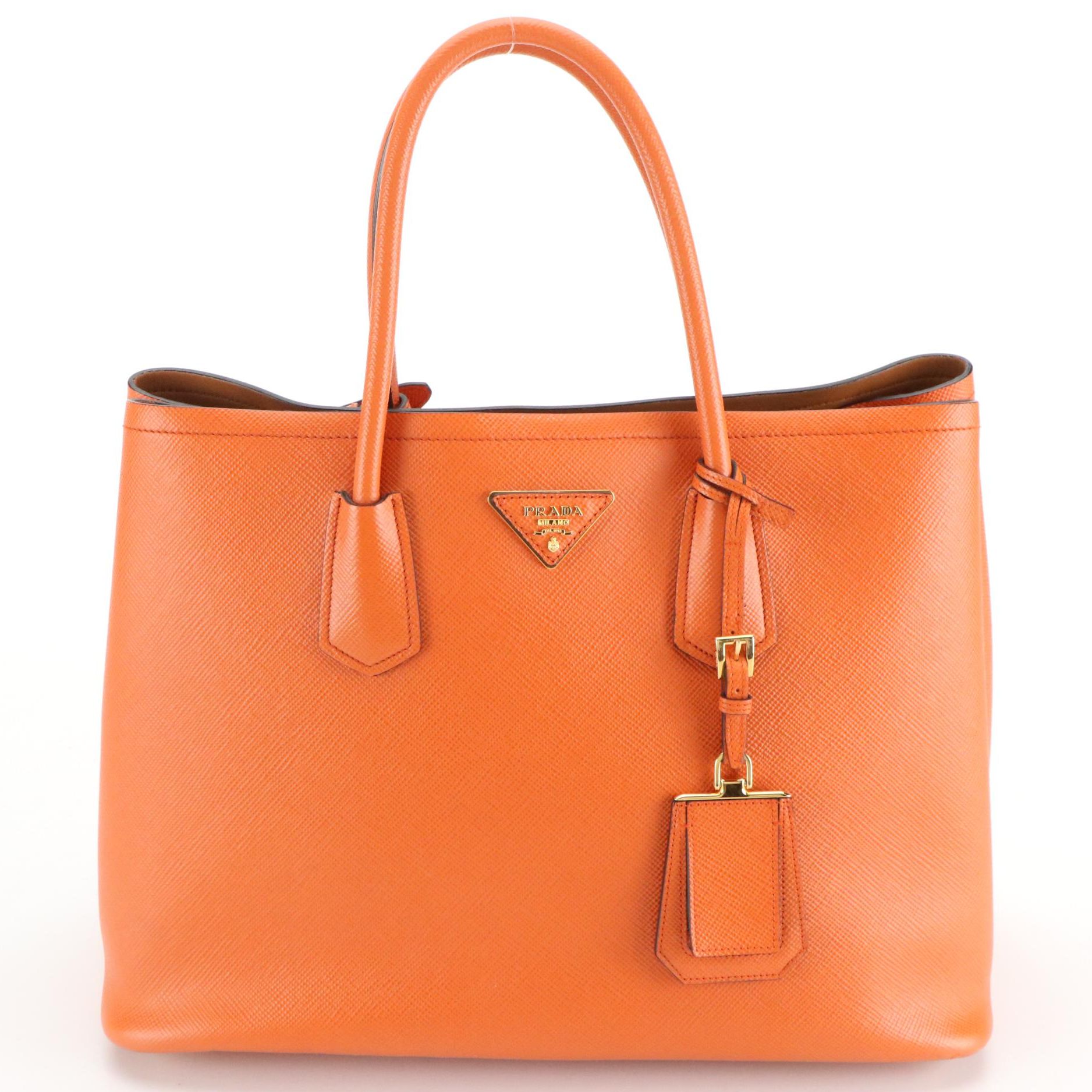 Prada Papaya Orange Saffiano Leather Tote Bag