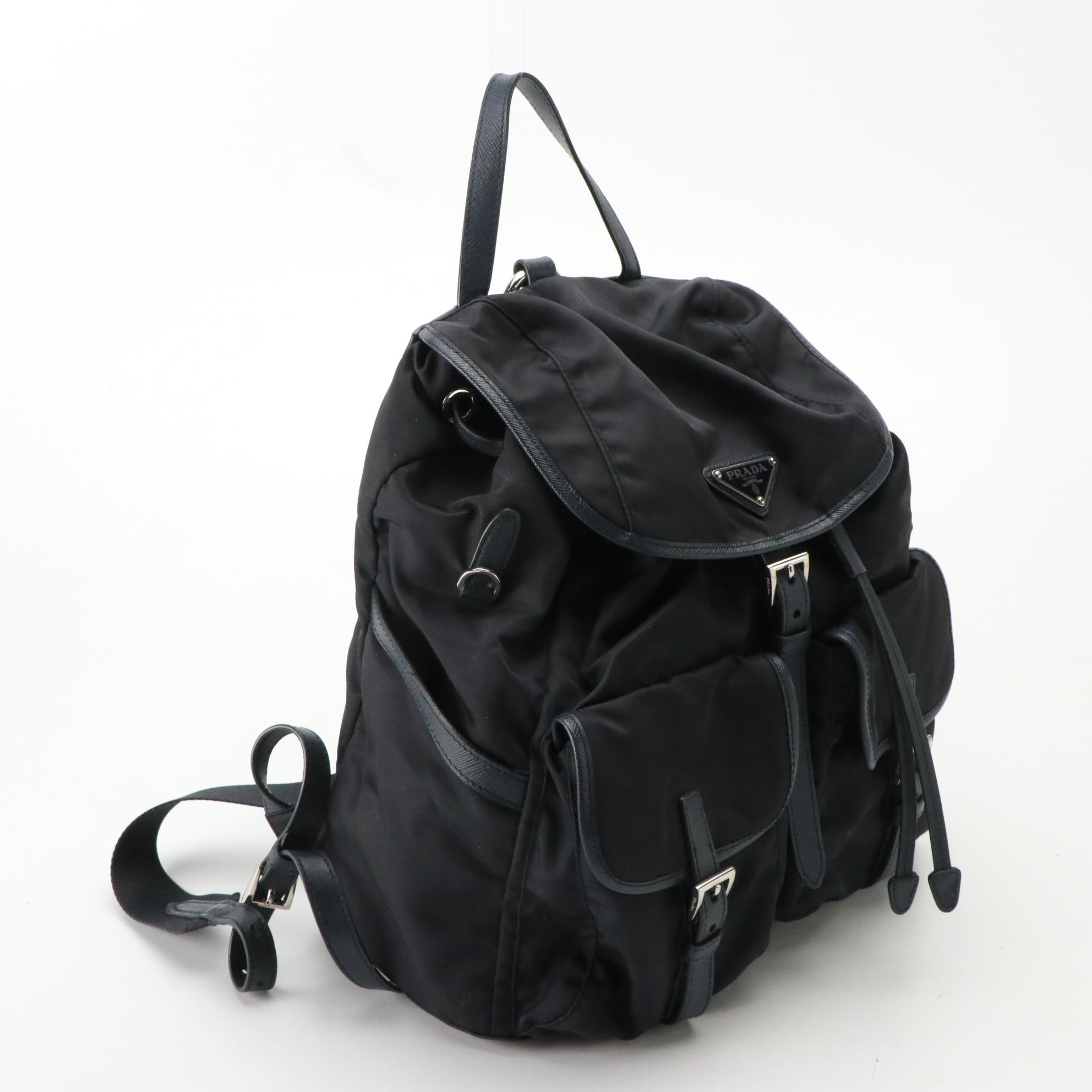 Prada Navy Blue Nylon Backpack with Saffiano Leather Trim EBTH