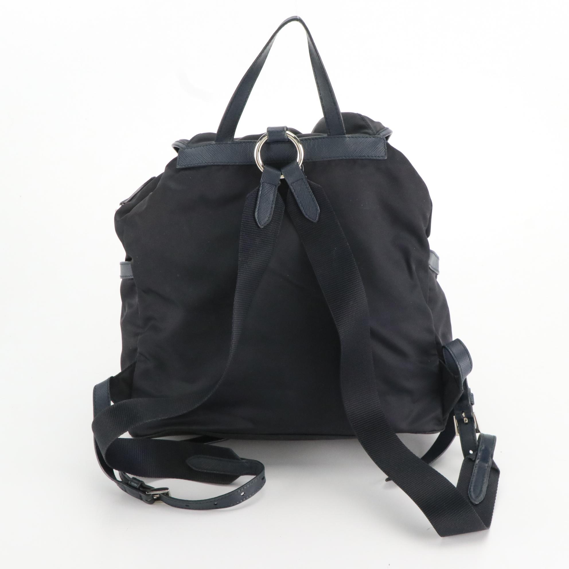 Prada Navy Blue Nylon Backpack with Saffiano Leather Trim EBTH