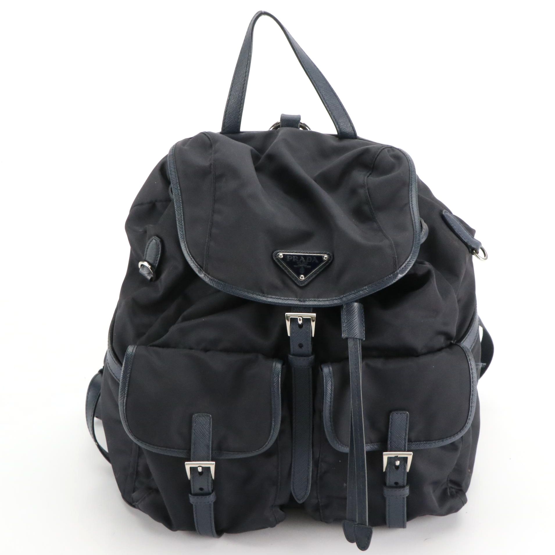 Prada Navy Blue Nylon Backpack with Saffiano Leather Trim