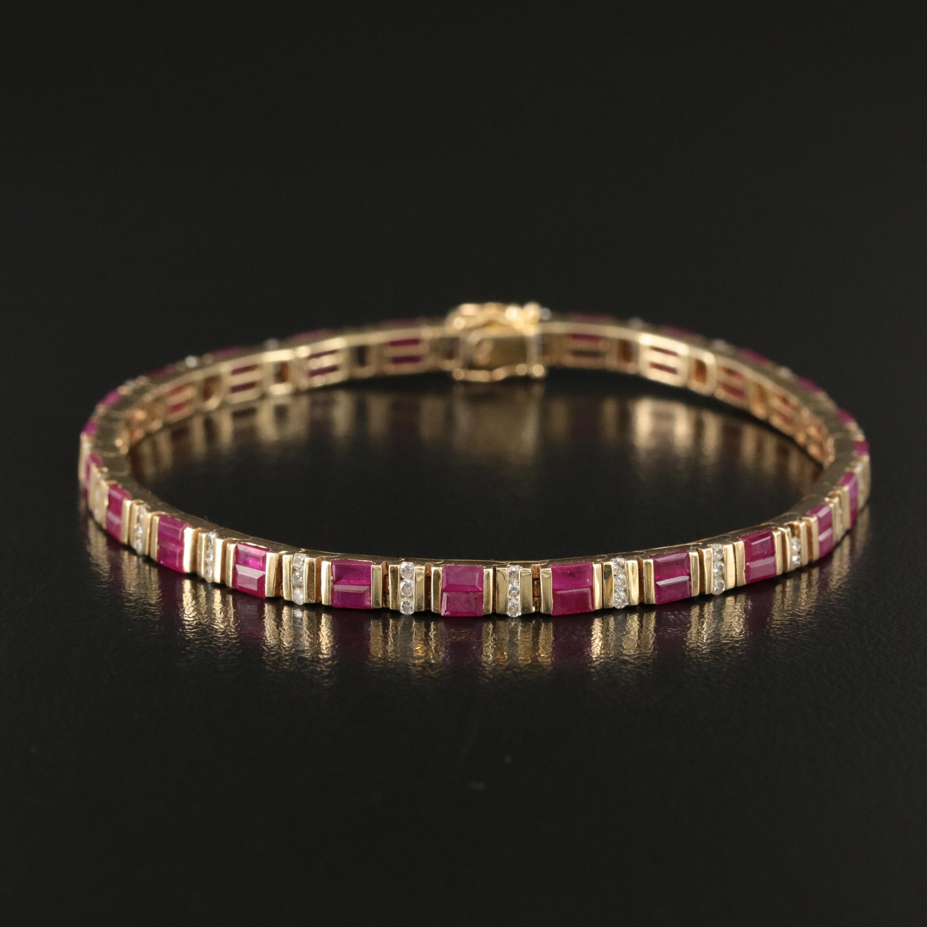 14K Ruby and Diamond Line Bracelet
