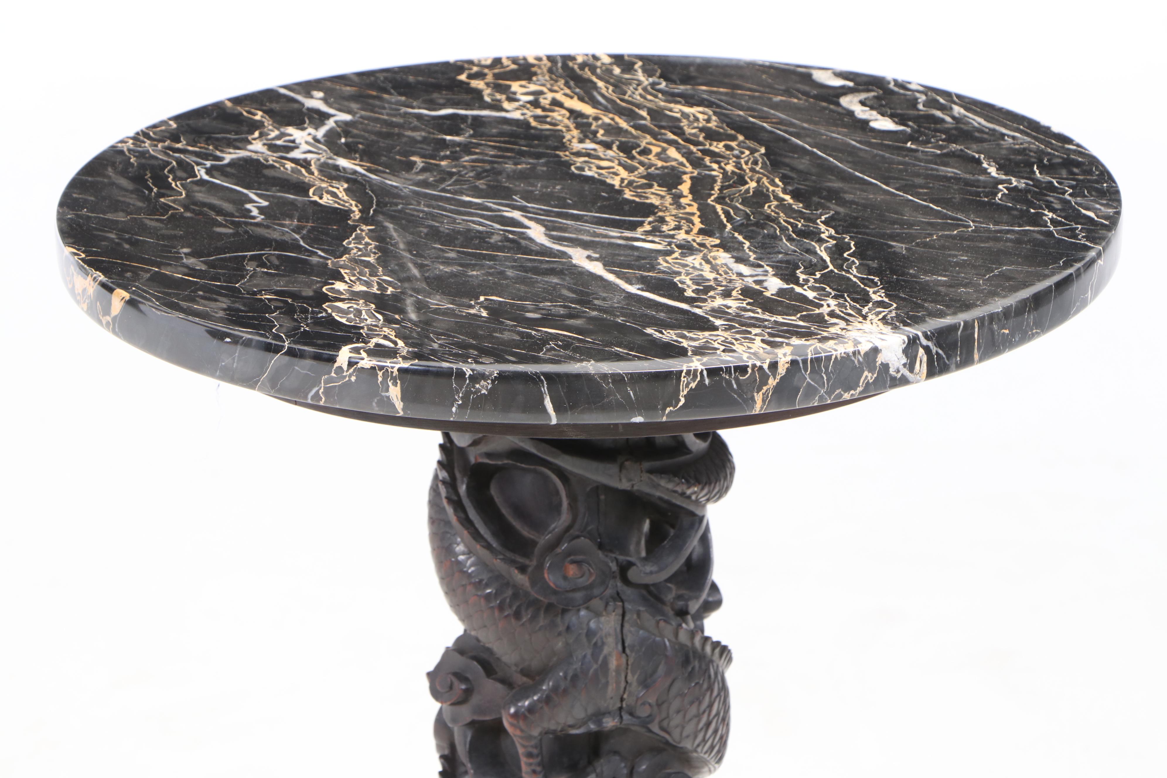 Japanese Reticulated and Heavily Carved Dragon Pedestal Table, 19th C. & Adapted