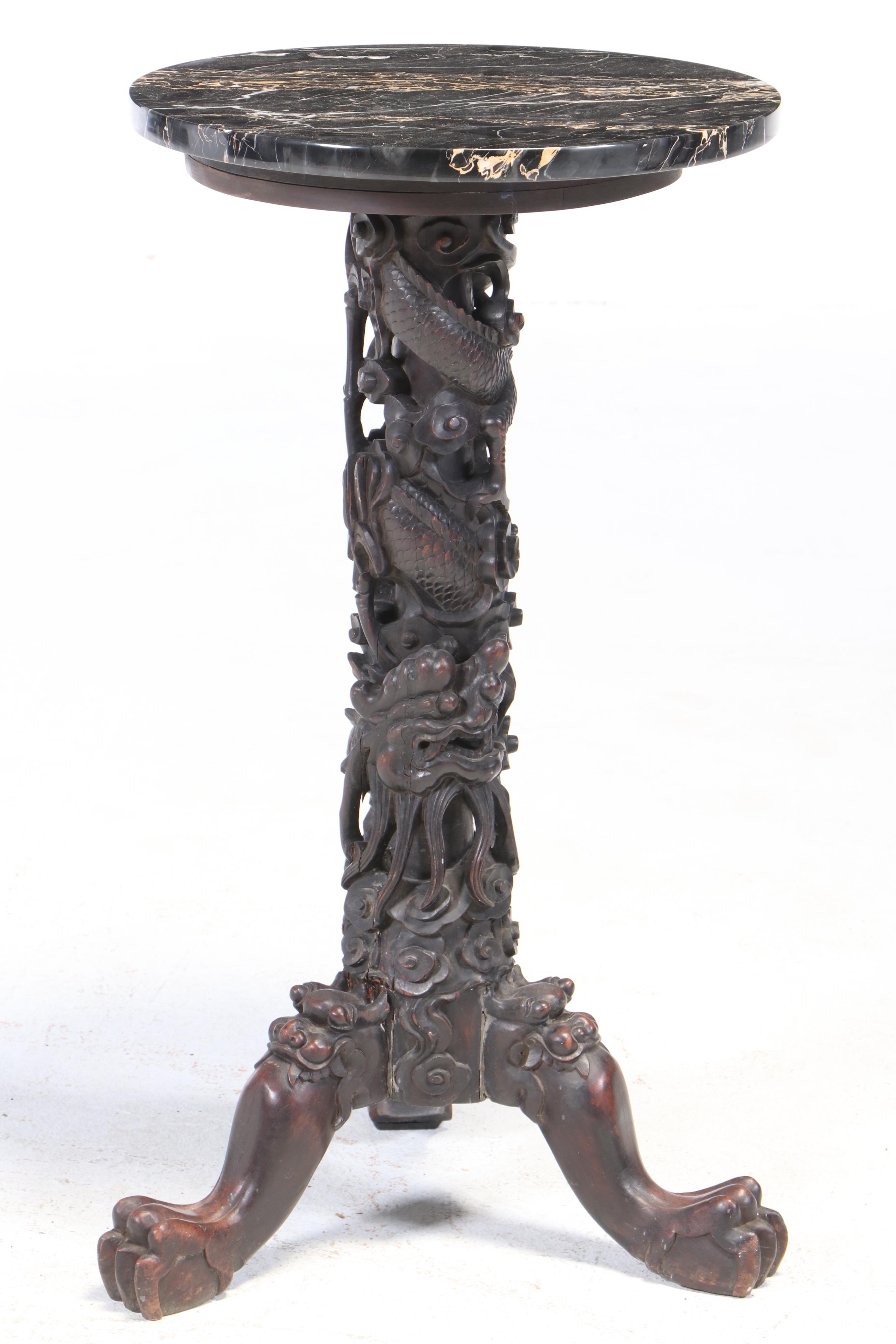 Japanese Reticulated and Heavily Carved Dragon Pedestal Table, 19th C. & Adapted