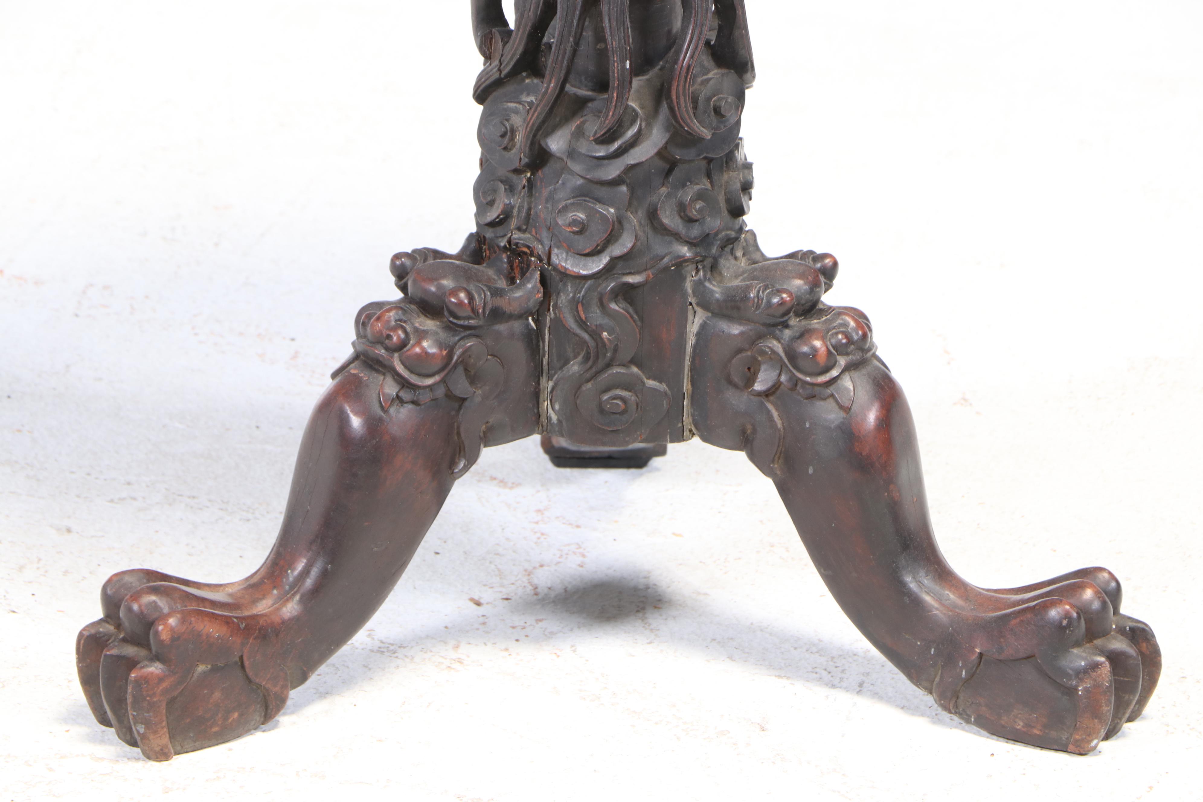 Japanese Reticulated and Heavily Carved Dragon Pedestal Table, 19th C. & Adapted
