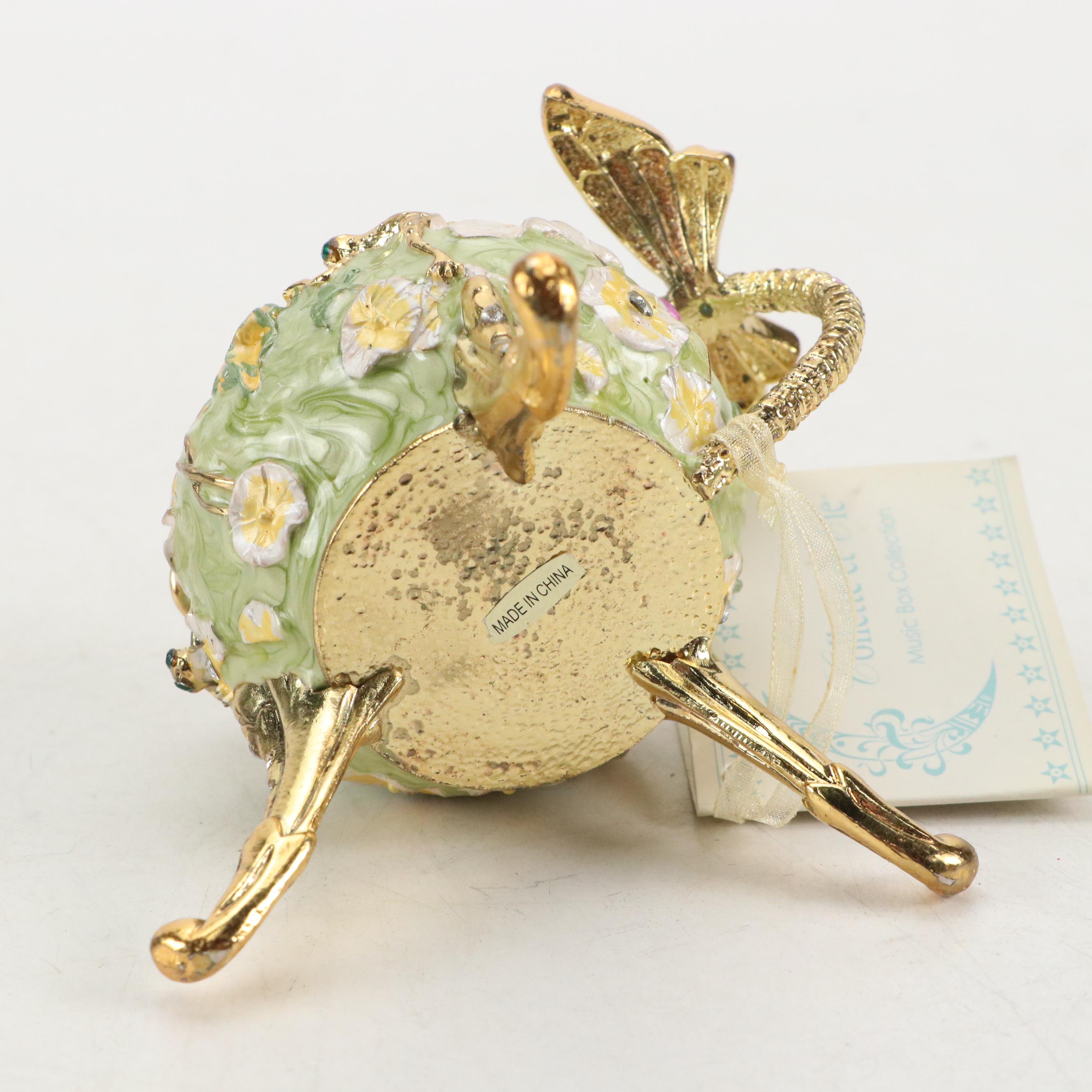 Collette et Cie Enameled Music Box with Enameled Sheepdog Box EBTH