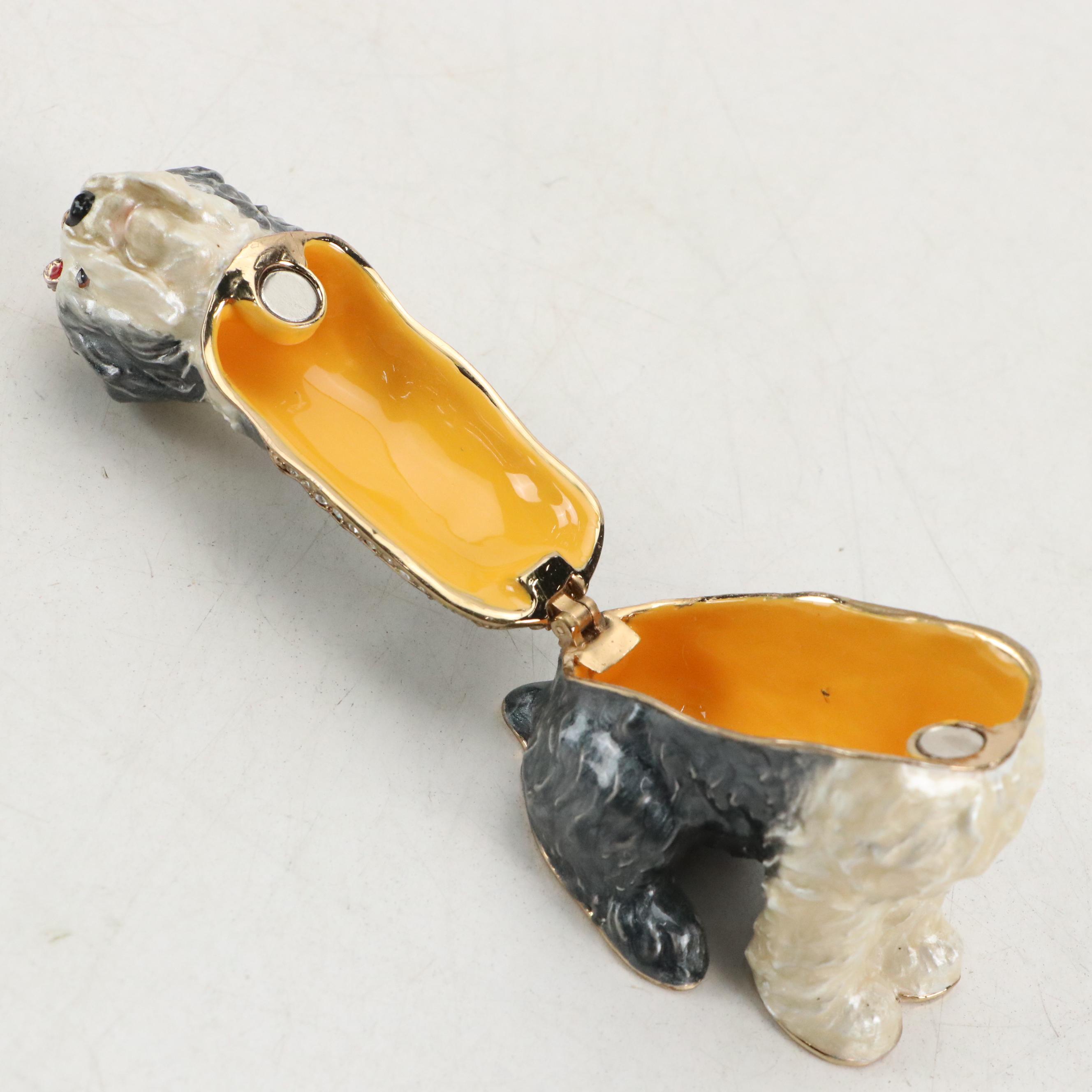 Collette et Cie Enameled Music Box with Enameled Sheepdog Box EBTH