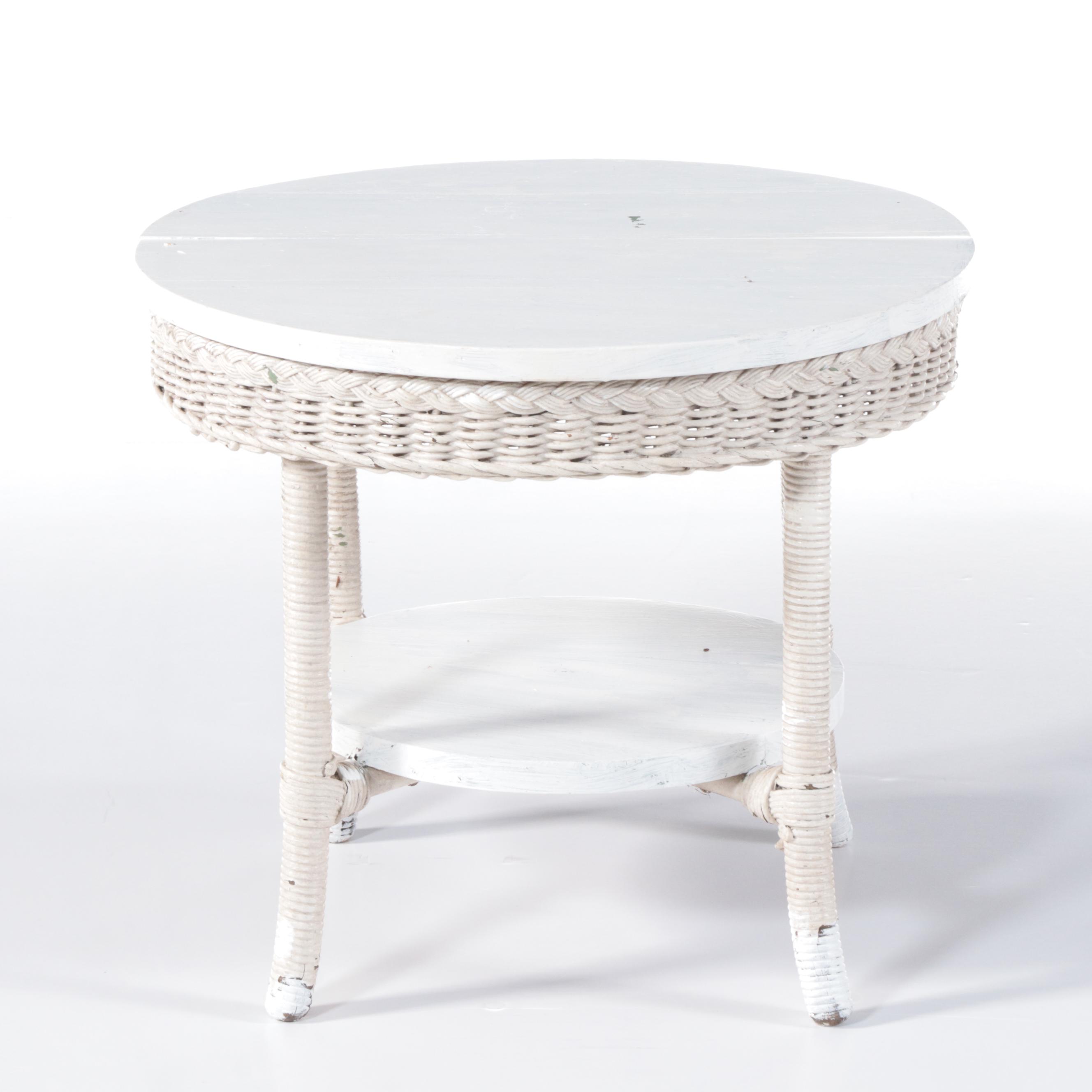 Late Victorian White-Painted Wicker and Hardwood Side Table, Early 20th Century