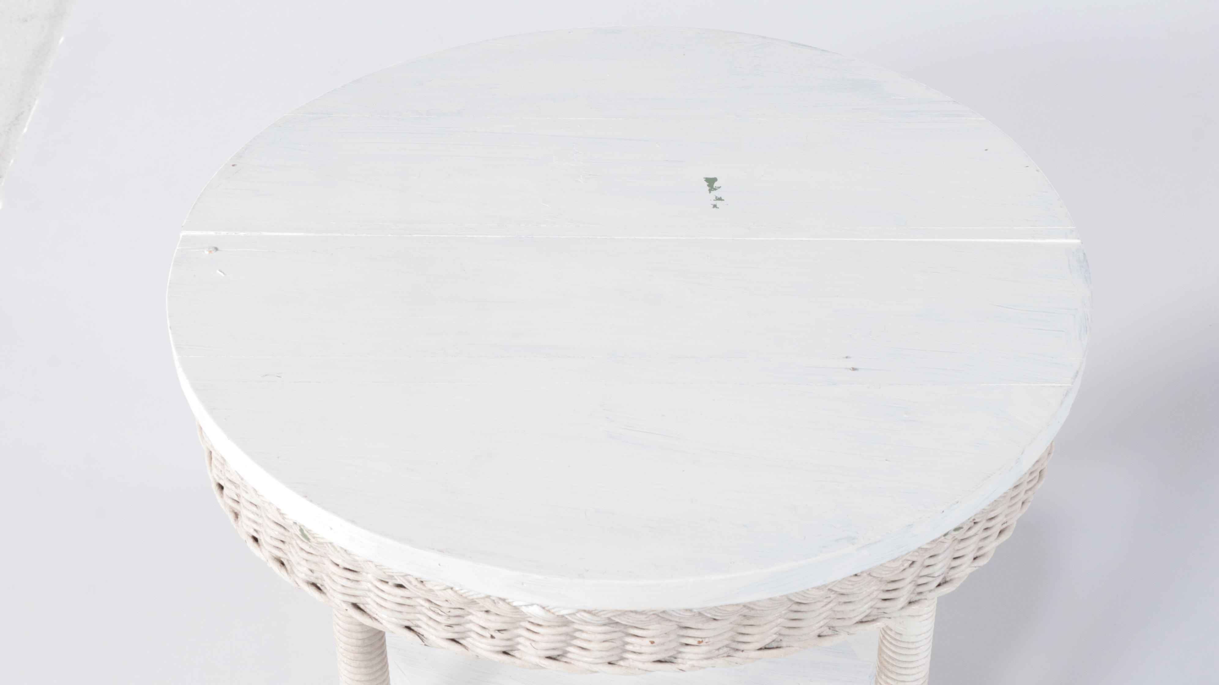 Late Victorian White-Painted Wicker and Hardwood Side Table, Early 20th Century