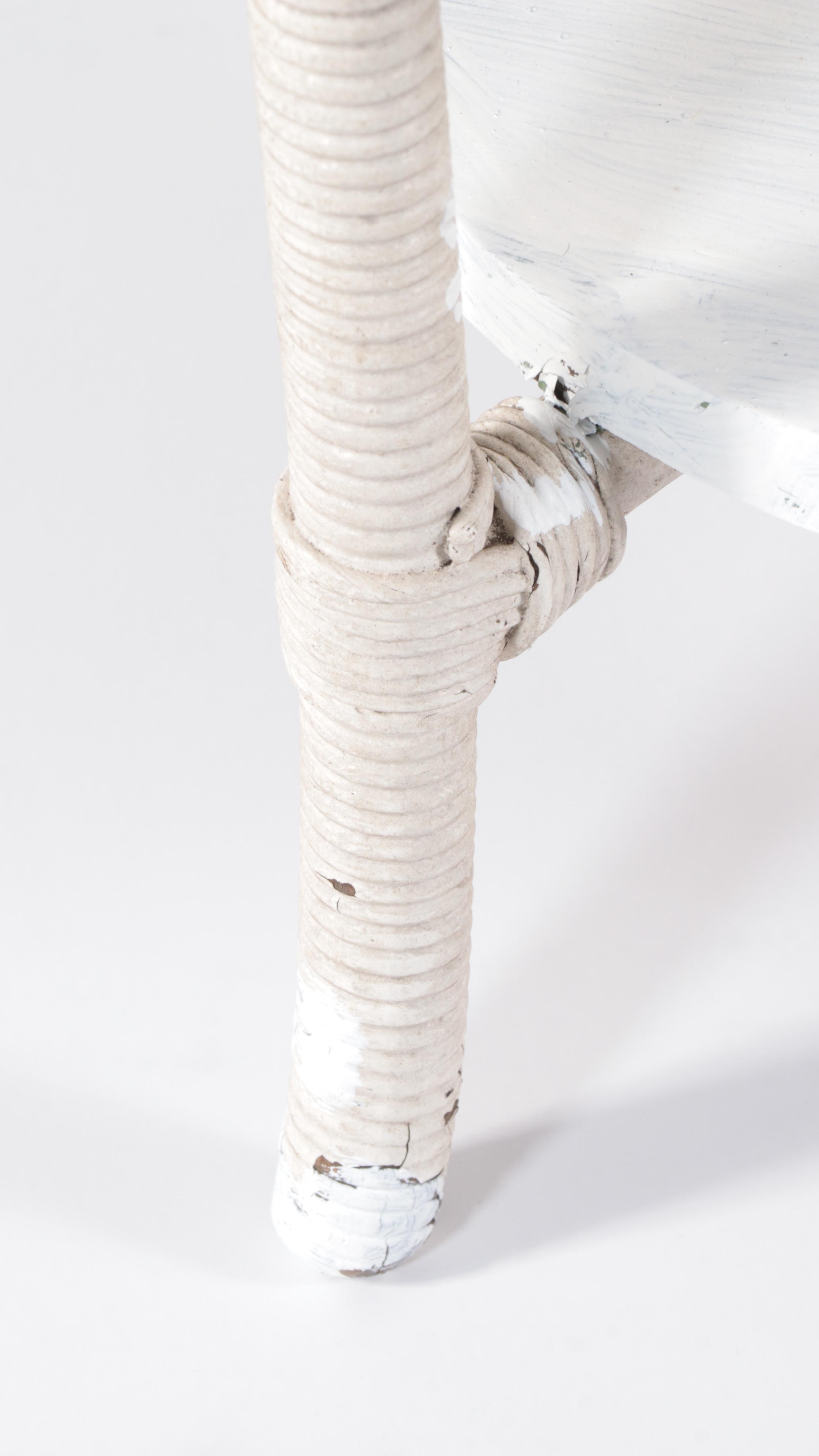 Late Victorian White-Painted Wicker and Hardwood Side Table, Early 20th Century