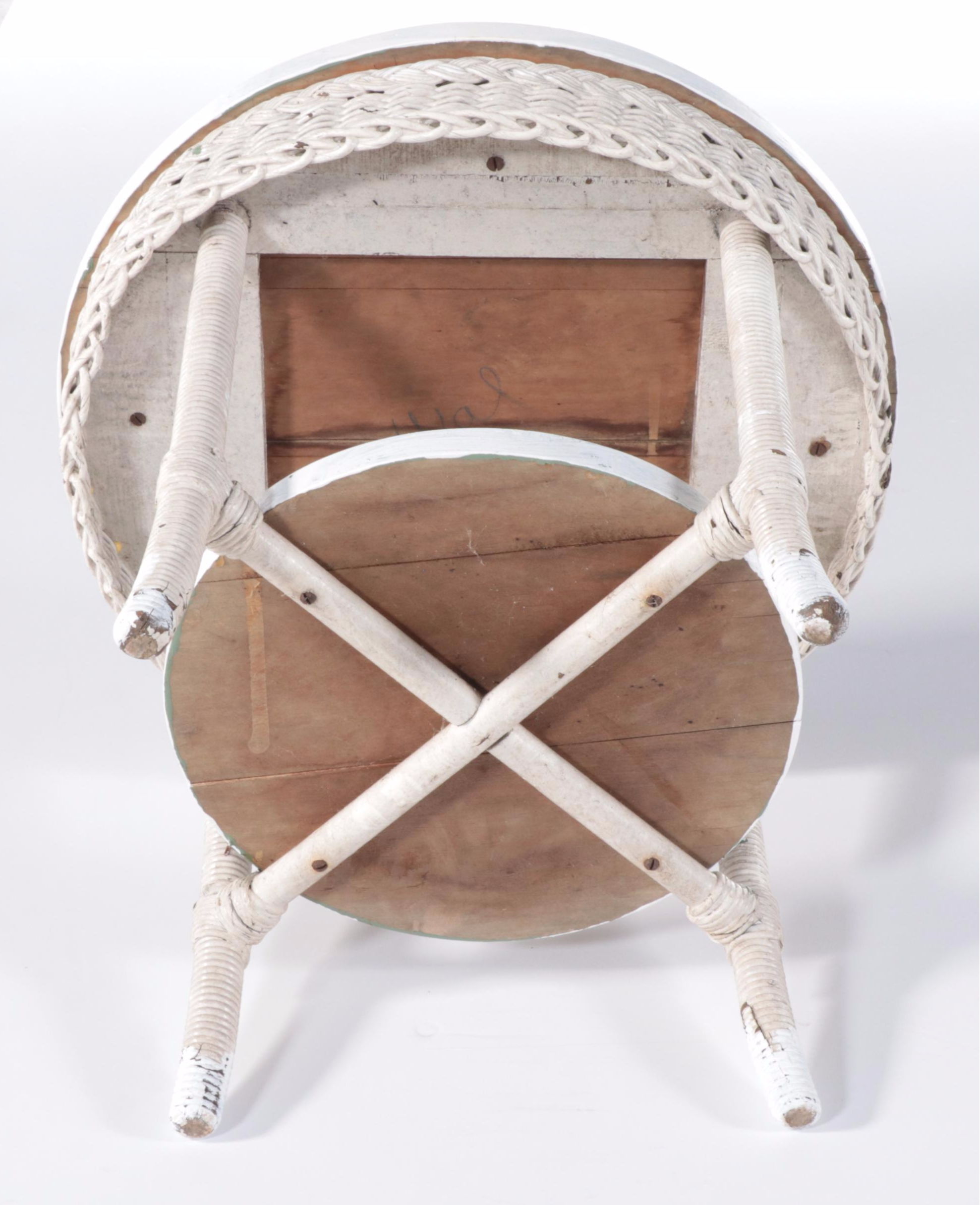 Late Victorian White-Painted Wicker and Hardwood Side Table, Early 20th Century