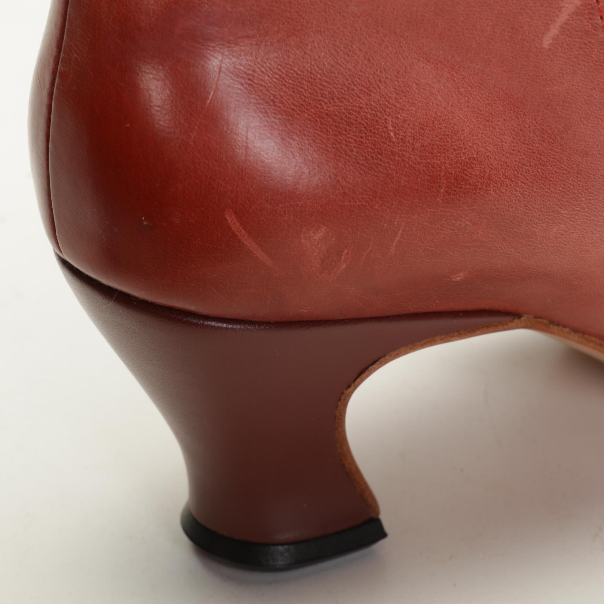 John Fluerog Cranberry Mid-Calf Boots With Embossed Accent Panel, Size 8.5