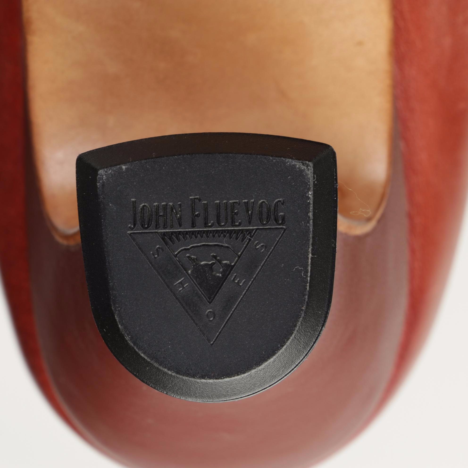 John Fluerog Cranberry Mid-Calf Boots With Embossed Accent Panel, Size 8.5