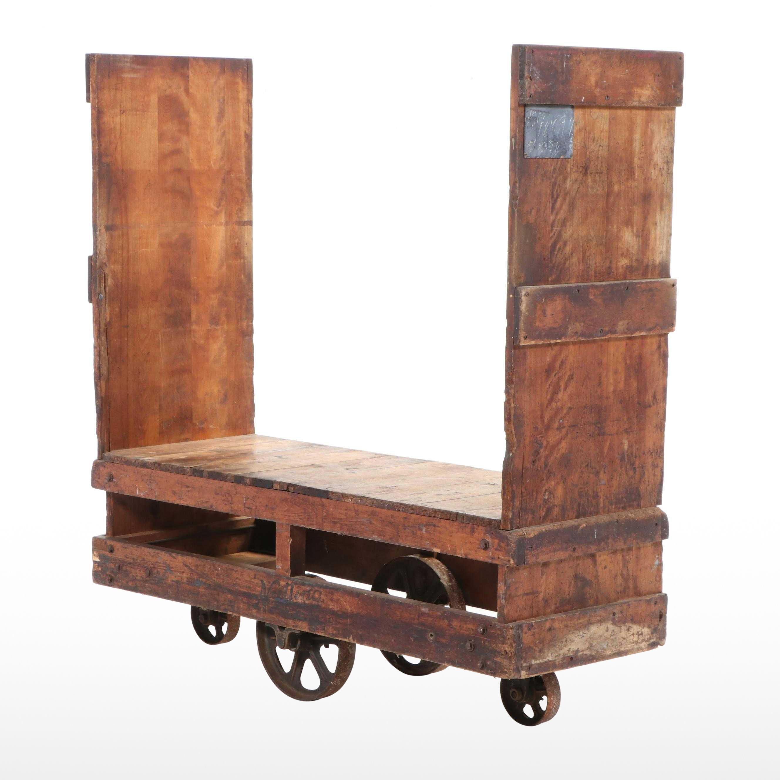 Nutting Truck Co. Industrial Maple and Iron Factory Cart, Early 20th