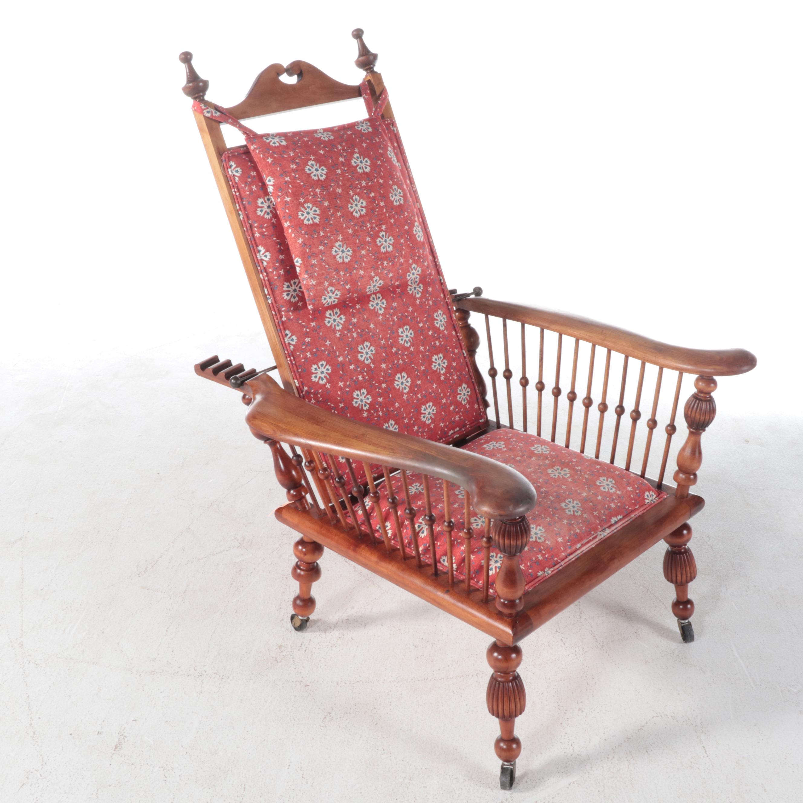 American Colonial Revival Maple Morris Chair, Early 20th Century