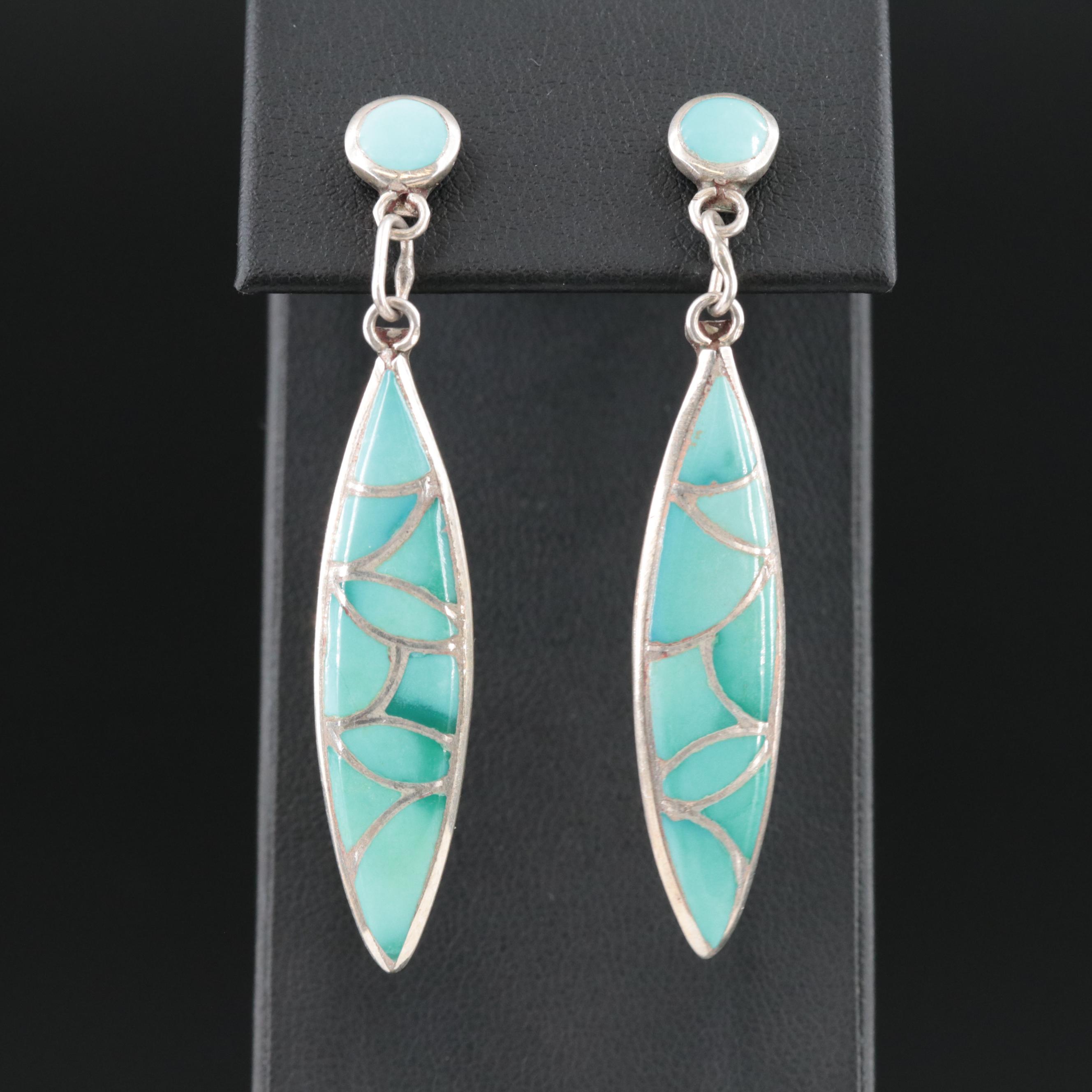 Southwestern Artist Signed Turquoise Inlay Earrings