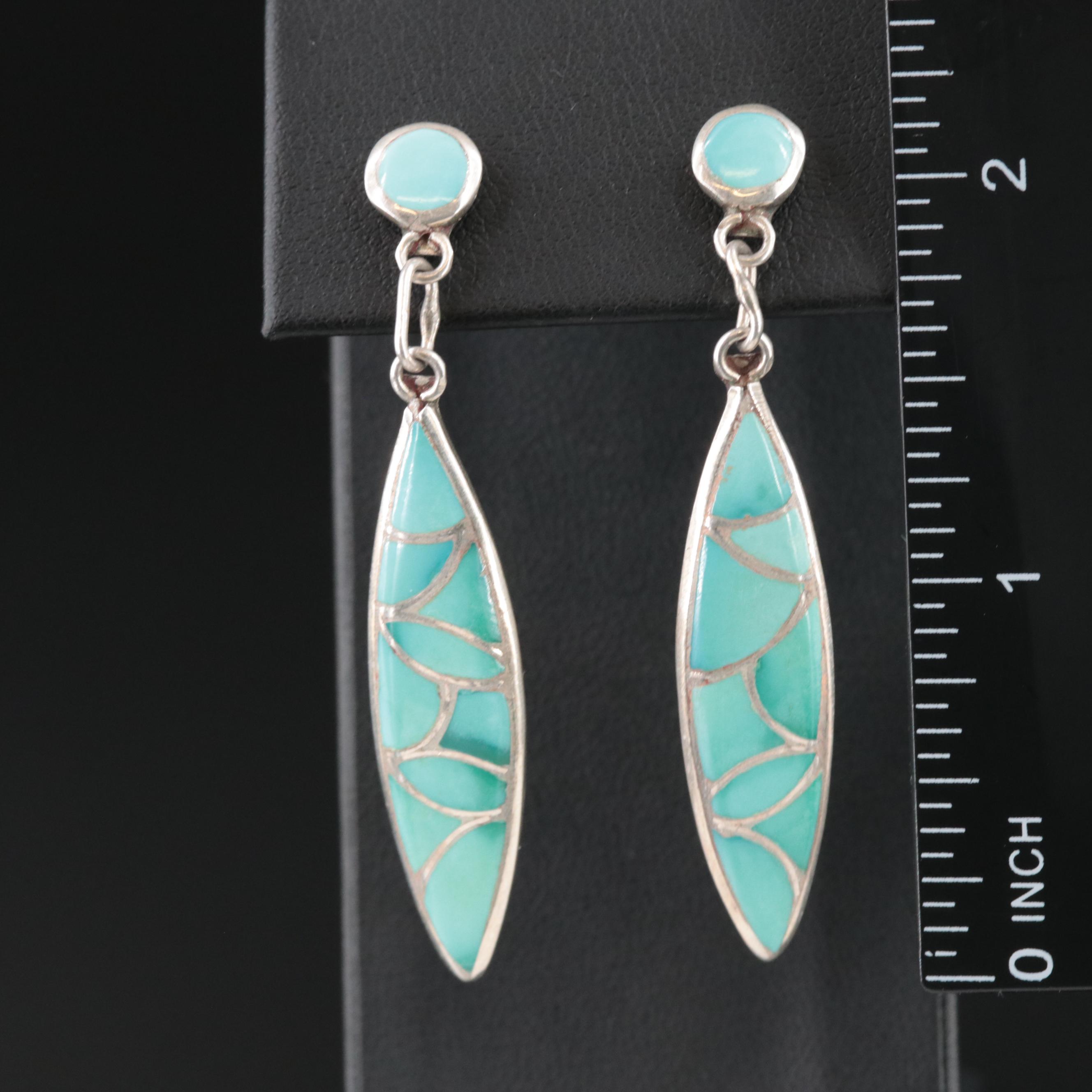 Southwestern Artist Signed Turquoise Inlay Earrings