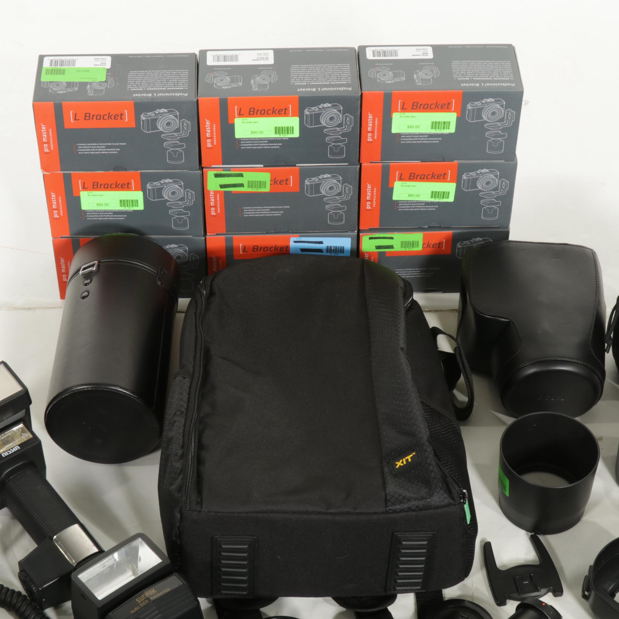 Nikon N2000 Camera Body, Promaster L Brackets, Lenses, Flashes and Other