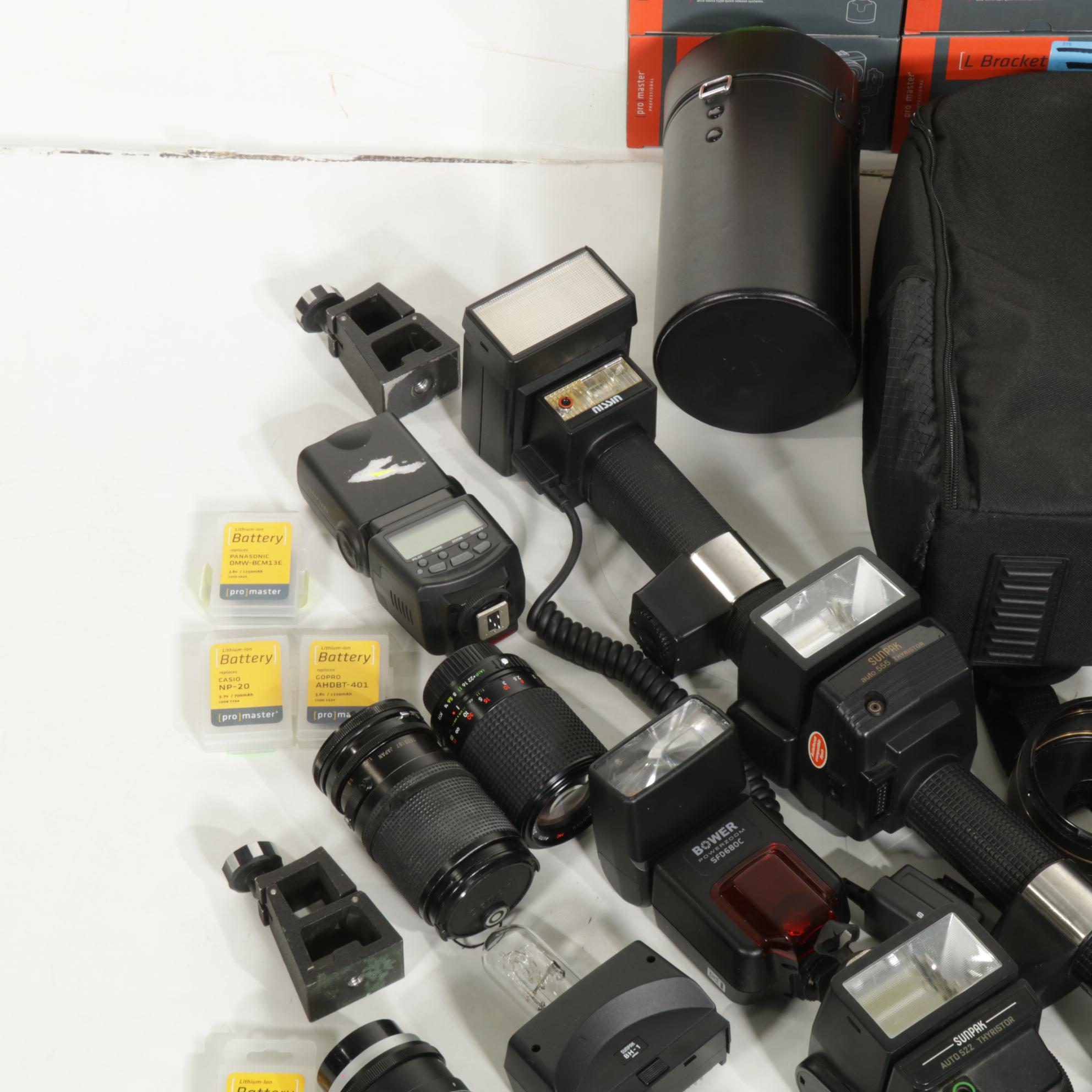 Nikon N2000 Camera Body, Promaster L Brackets, Lenses, Flashes and Other